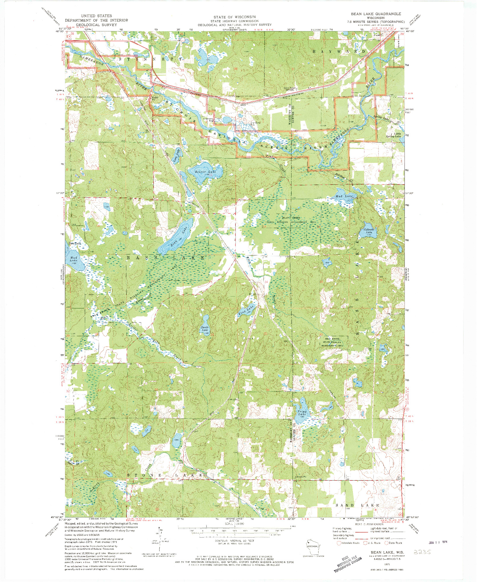 USGS 1:24000-SCALE QUADRANGLE FOR BEAN LAKE, WI 1971