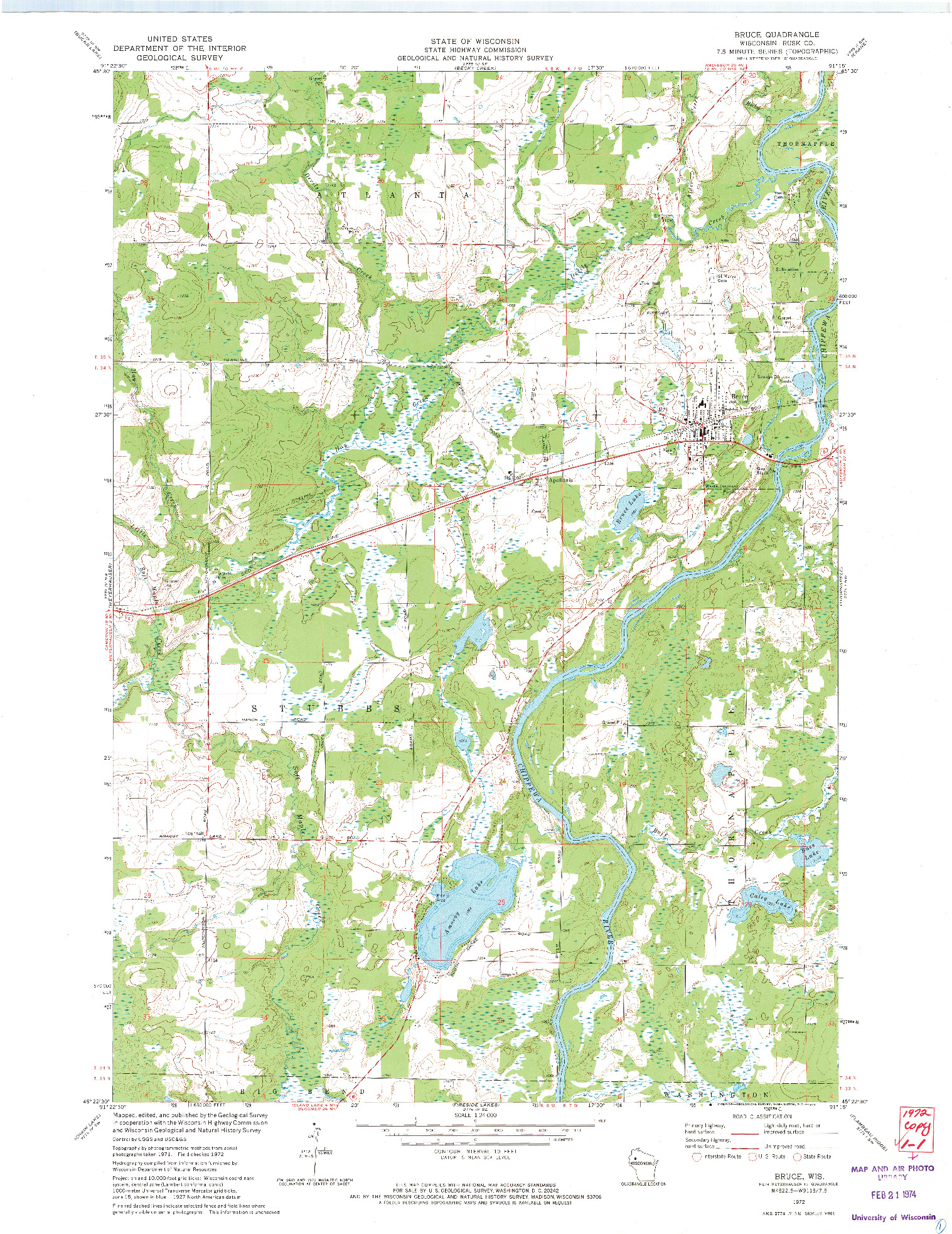 USGS 1:24000-SCALE QUADRANGLE FOR BRUCE, WI 1972