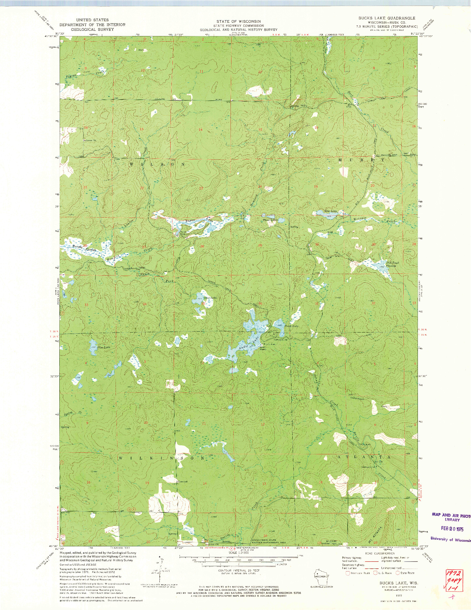 USGS 1:24000-SCALE QUADRANGLE FOR BUCKS LAKE, WI 1972