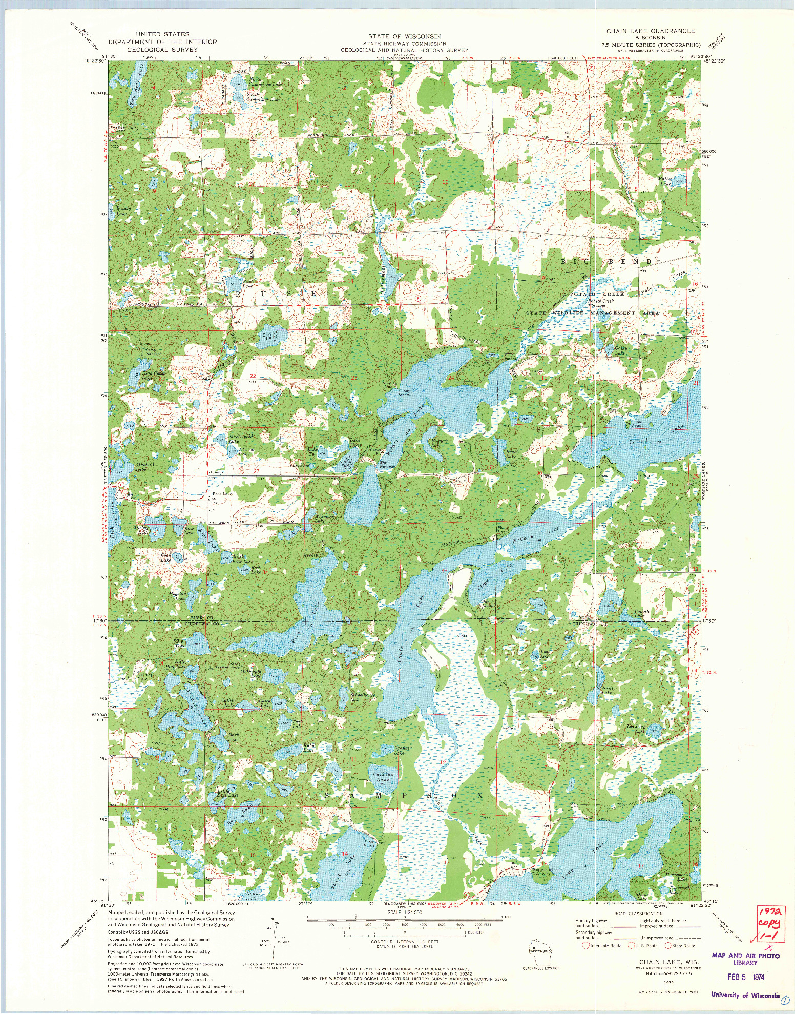 USGS 1:24000-SCALE QUADRANGLE FOR CHAIN LAKE, WI 1972