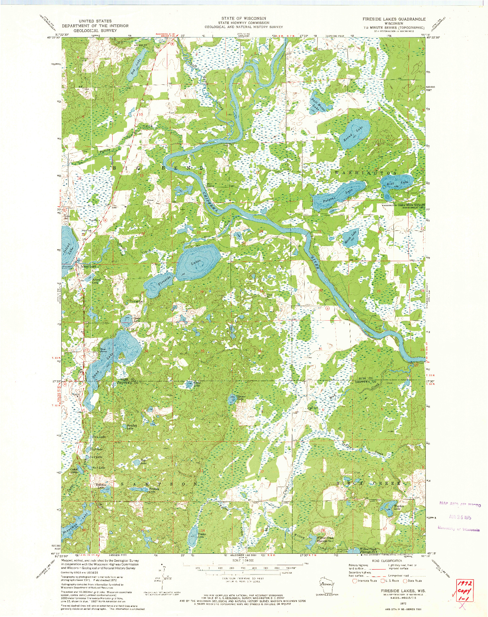 USGS 1:24000-SCALE QUADRANGLE FOR FIRESIDE LAKES, WI 1972