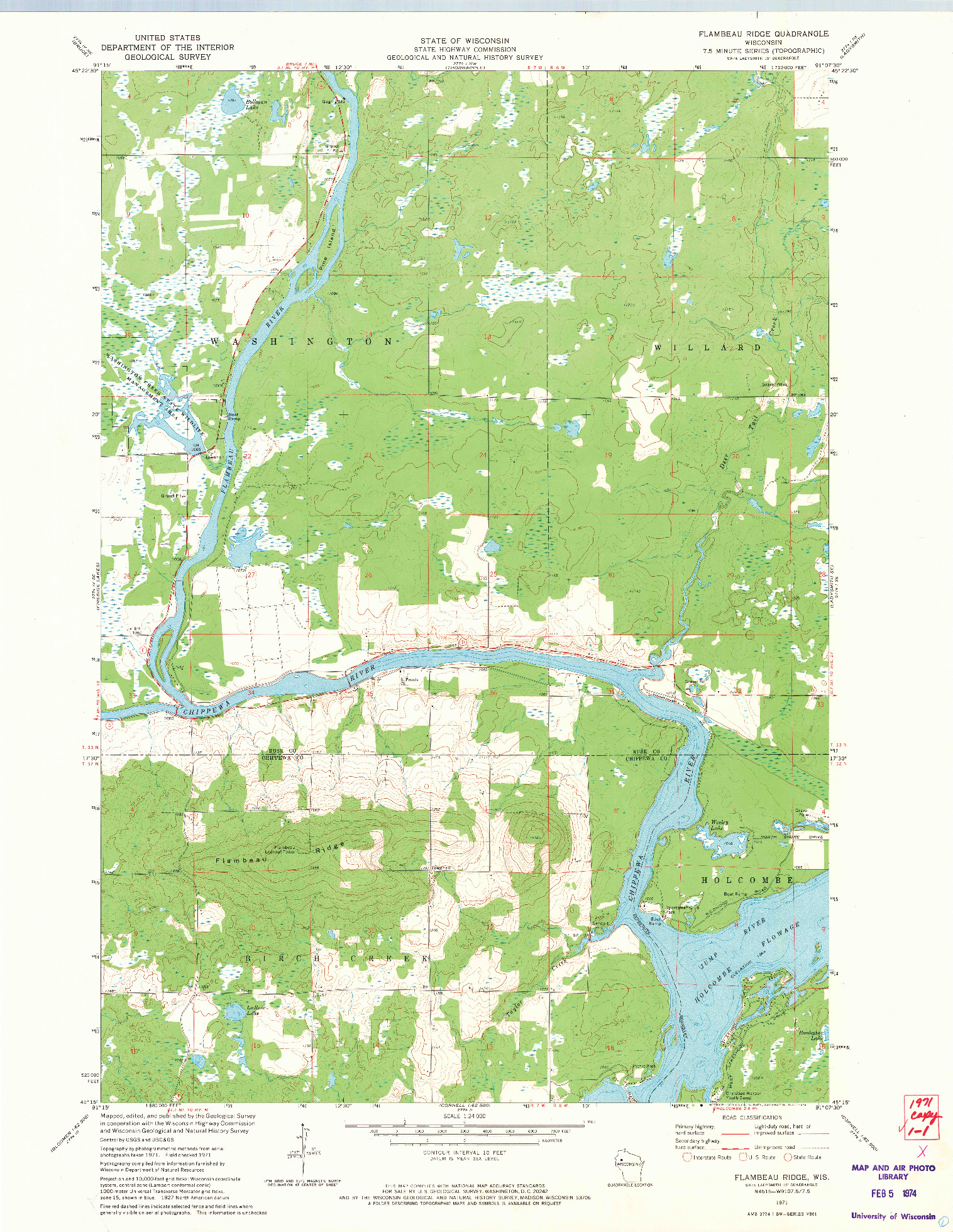 USGS 1:24000-SCALE QUADRANGLE FOR FLAMBEAU RIDGE, WI 1971
