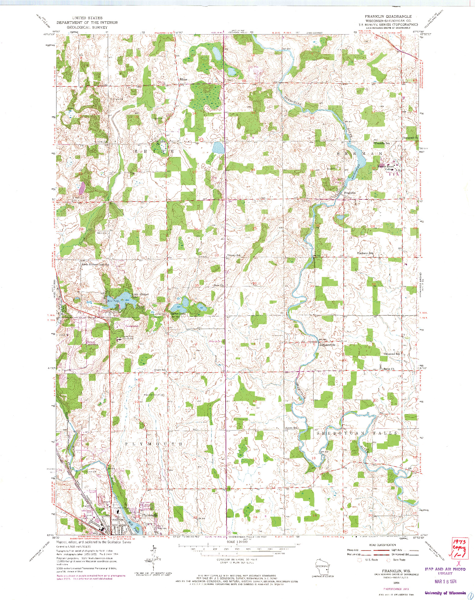 USGS 1:24000-SCALE QUADRANGLE FOR FRANKLIN, WI 1954