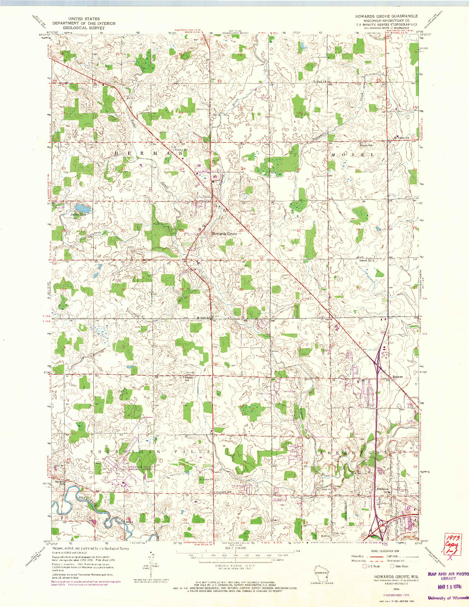 USGS 1:24000-SCALE QUADRANGLE FOR HOWARDS GROVE, WI 1954