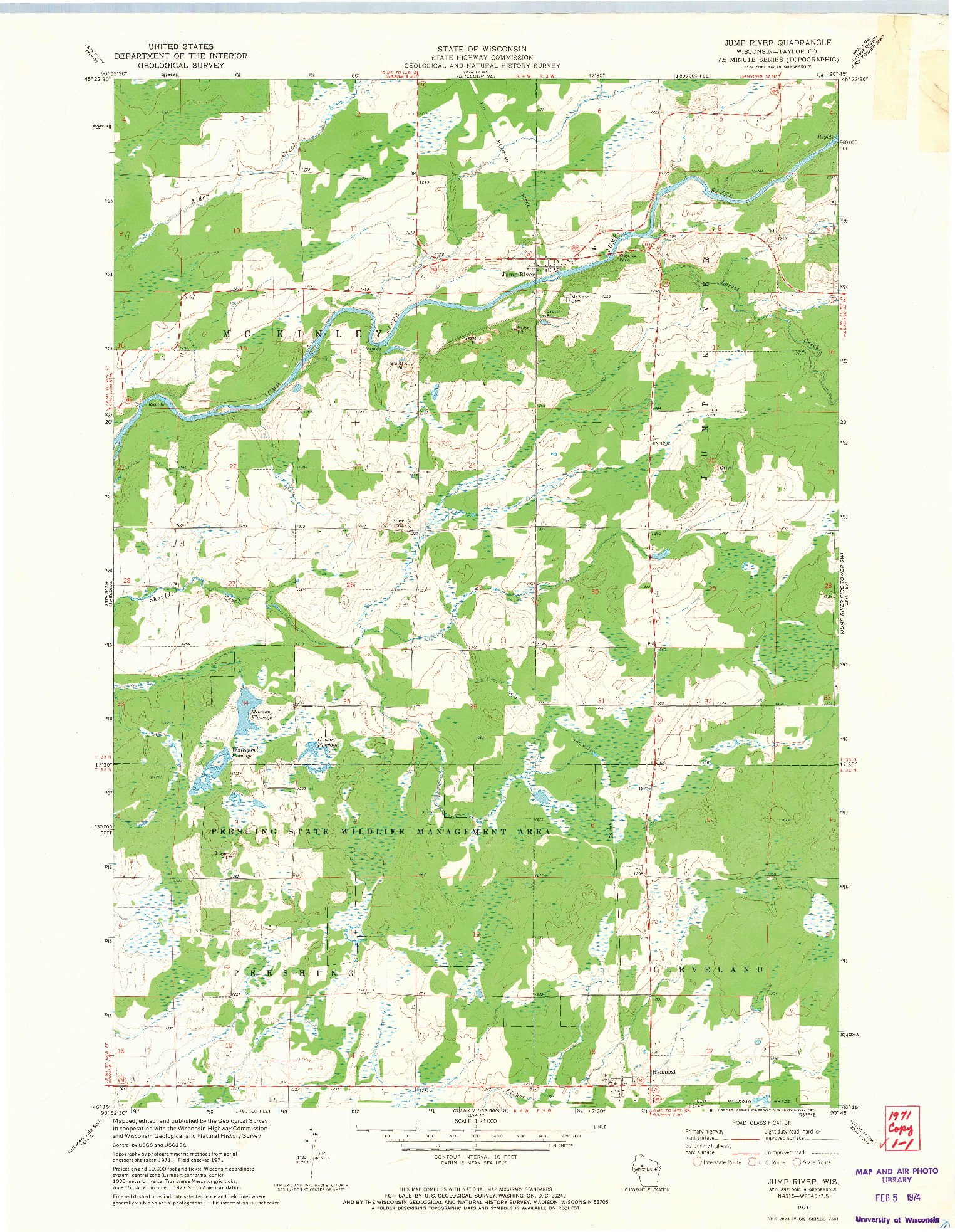 USGS 1:24000-SCALE QUADRANGLE FOR JUMP RIVER, WI 1971