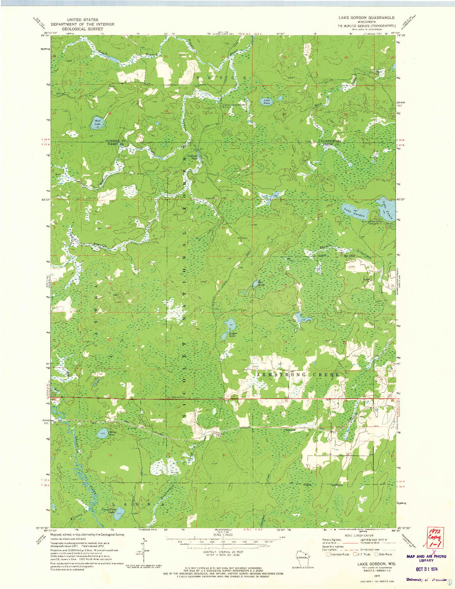 USGS 1:24000-SCALE QUADRANGLE FOR LAKE GORDON, WI 1972
