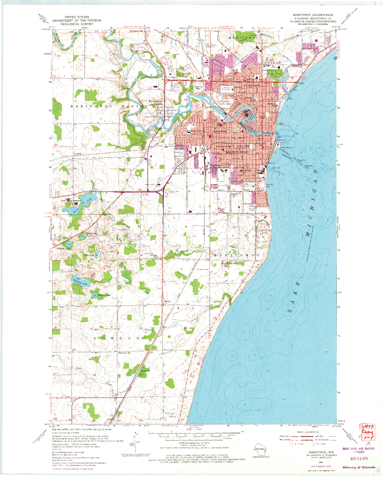 USGS 1:24000-SCALE QUADRANGLE FOR MANITOWOC, WI 1954