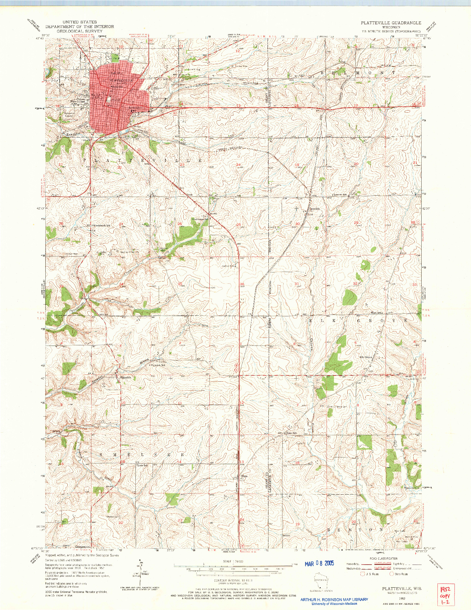 USGS 1:24000-SCALE QUADRANGLE FOR PLATTEVILLE, WI 1952