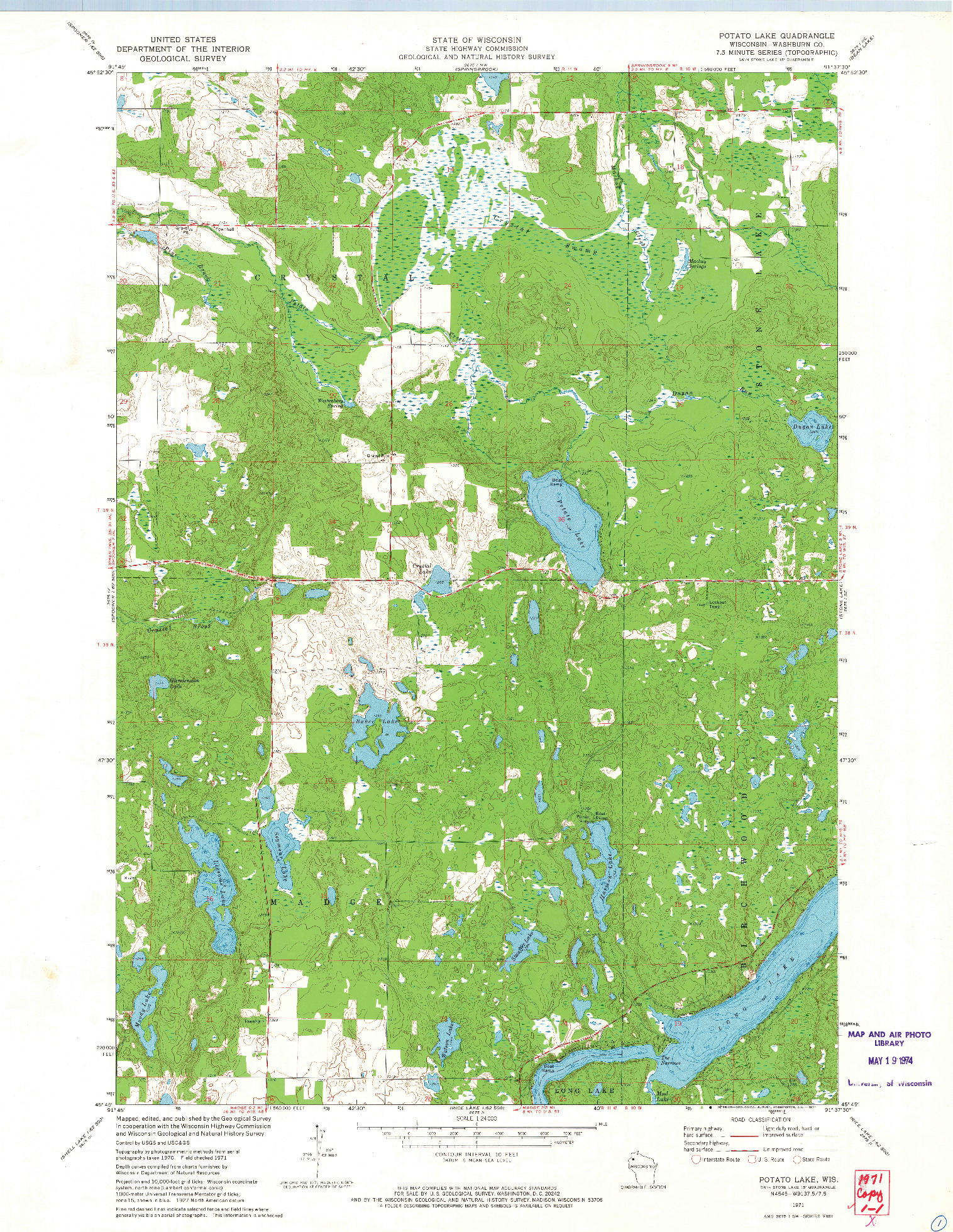 USGS 1:24000-SCALE QUADRANGLE FOR POTATO LAKE, WI 1971