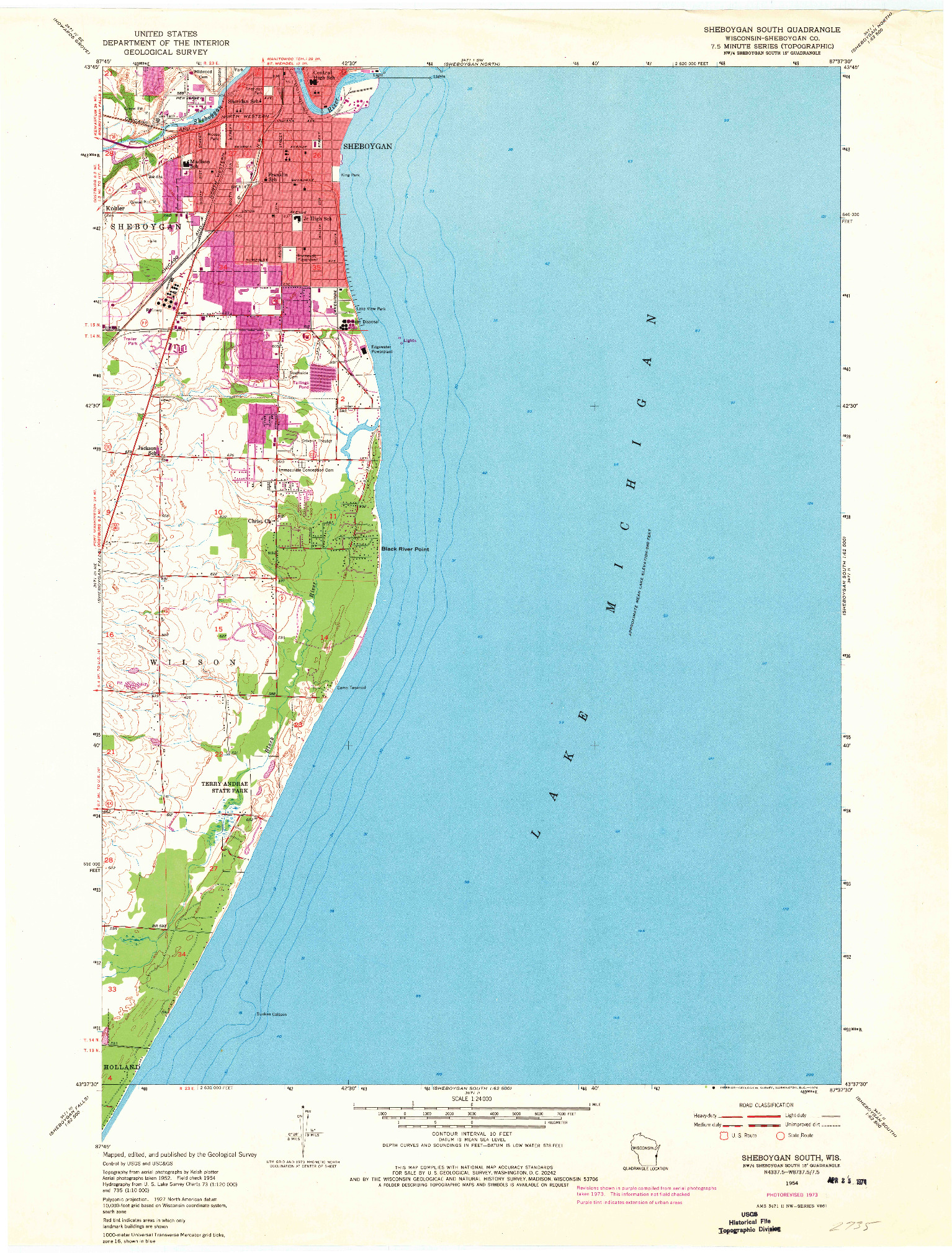 USGS 1:24000-SCALE QUADRANGLE FOR SHEBOYGAN SOUTH, WI 1954