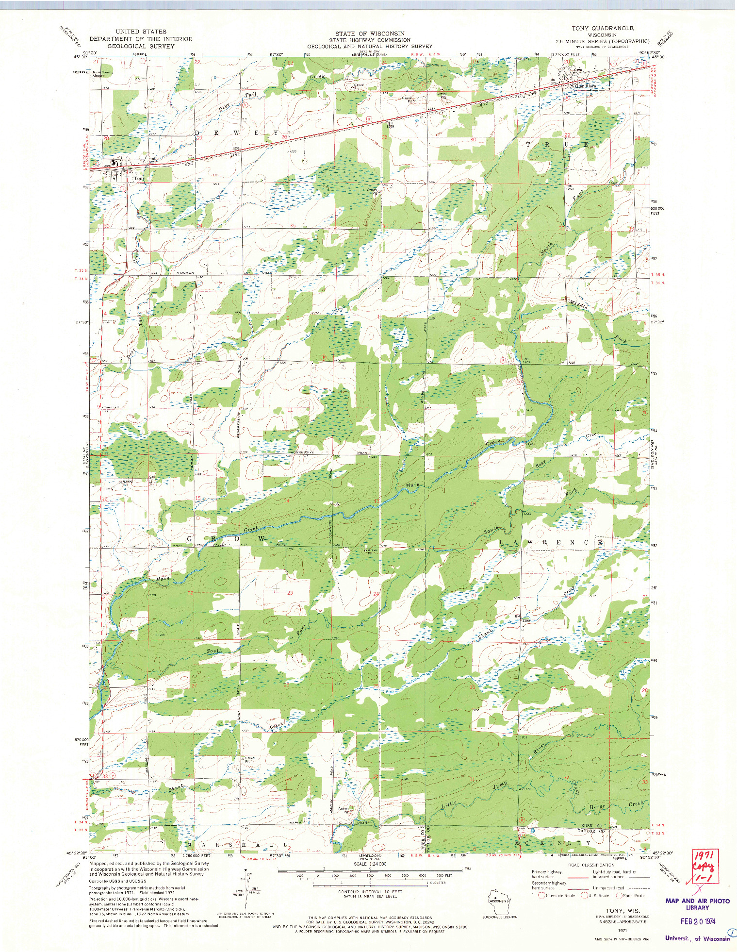USGS 1:24000-SCALE QUADRANGLE FOR TONY, WI 1971