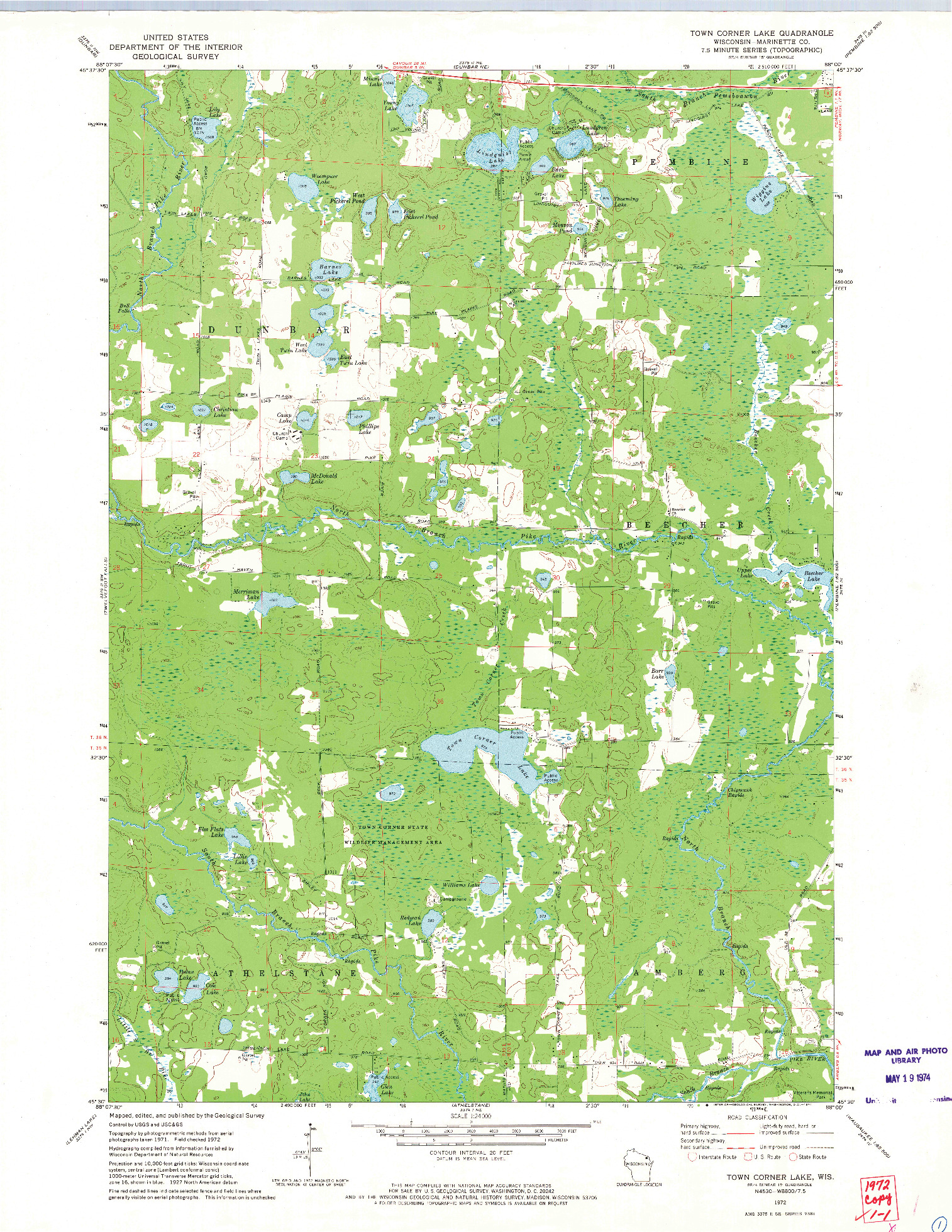 USGS 1:24000-SCALE QUADRANGLE FOR TOWN CORNER LAKE, WI 1972