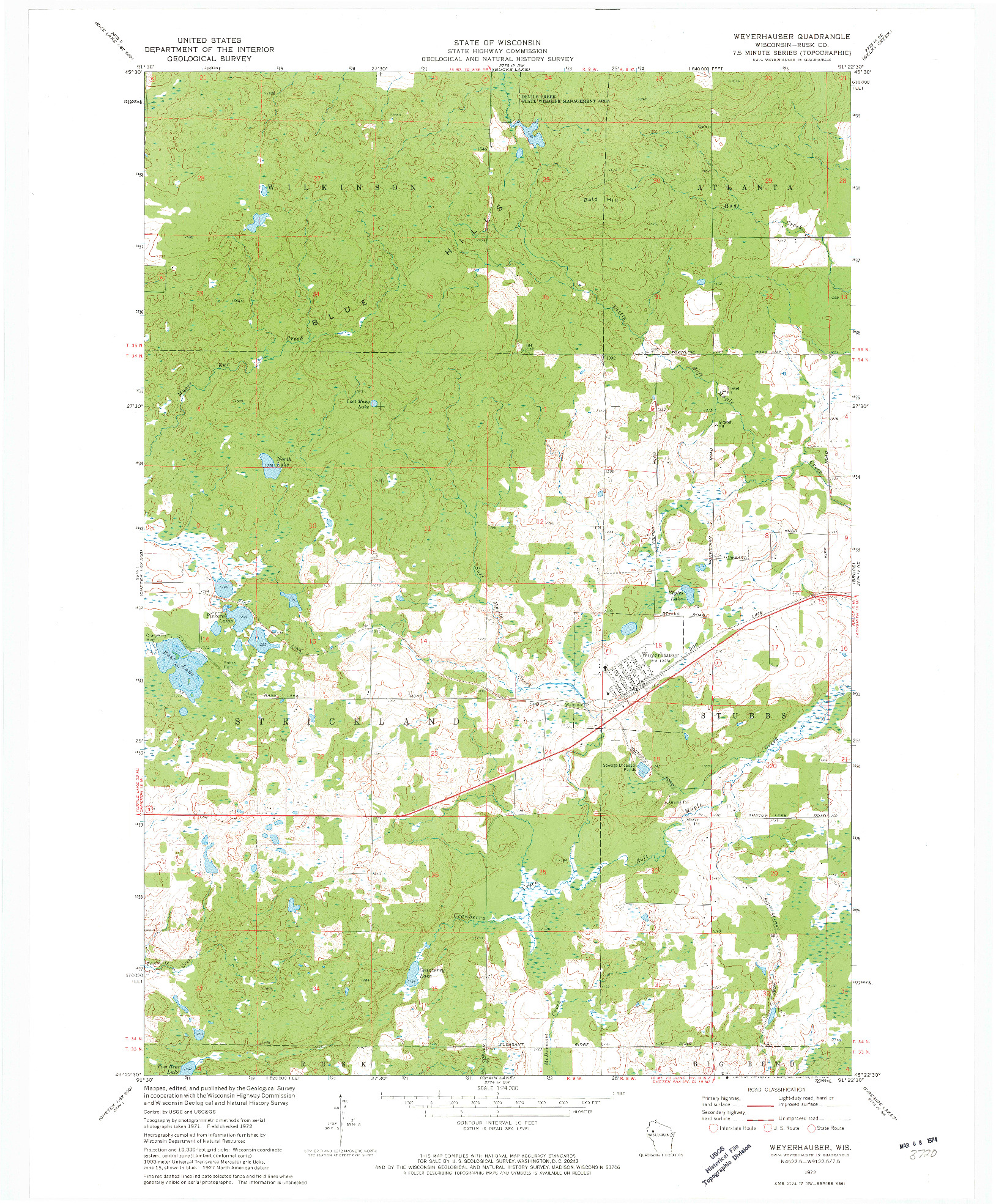 USGS 1:24000-SCALE QUADRANGLE FOR WEYERHAUSER, WI 1972