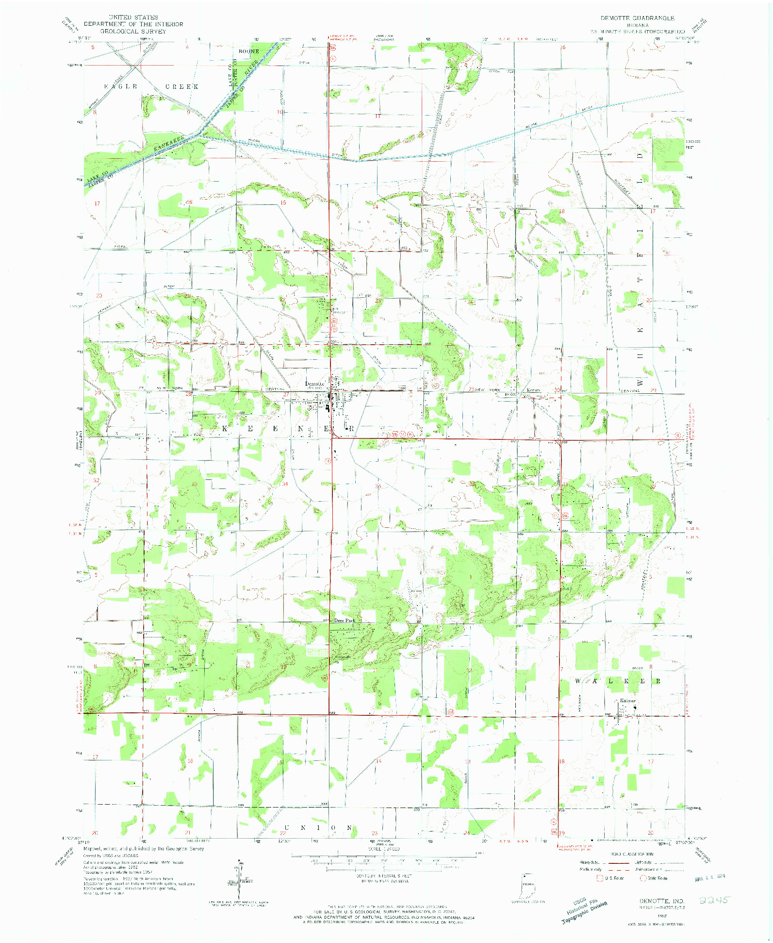 USGS 1:24000-SCALE QUADRANGLE FOR DEMOTTE, IN 1957