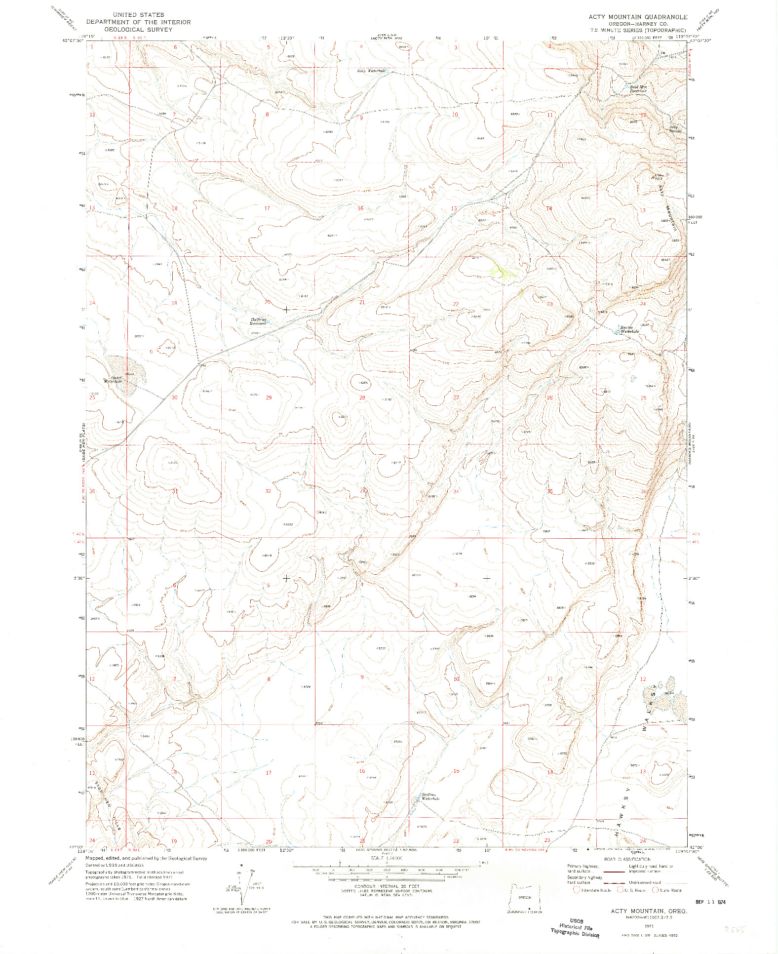 USGS 1:24000-SCALE QUADRANGLE FOR ACTY MOUNTAIN, OR 1971