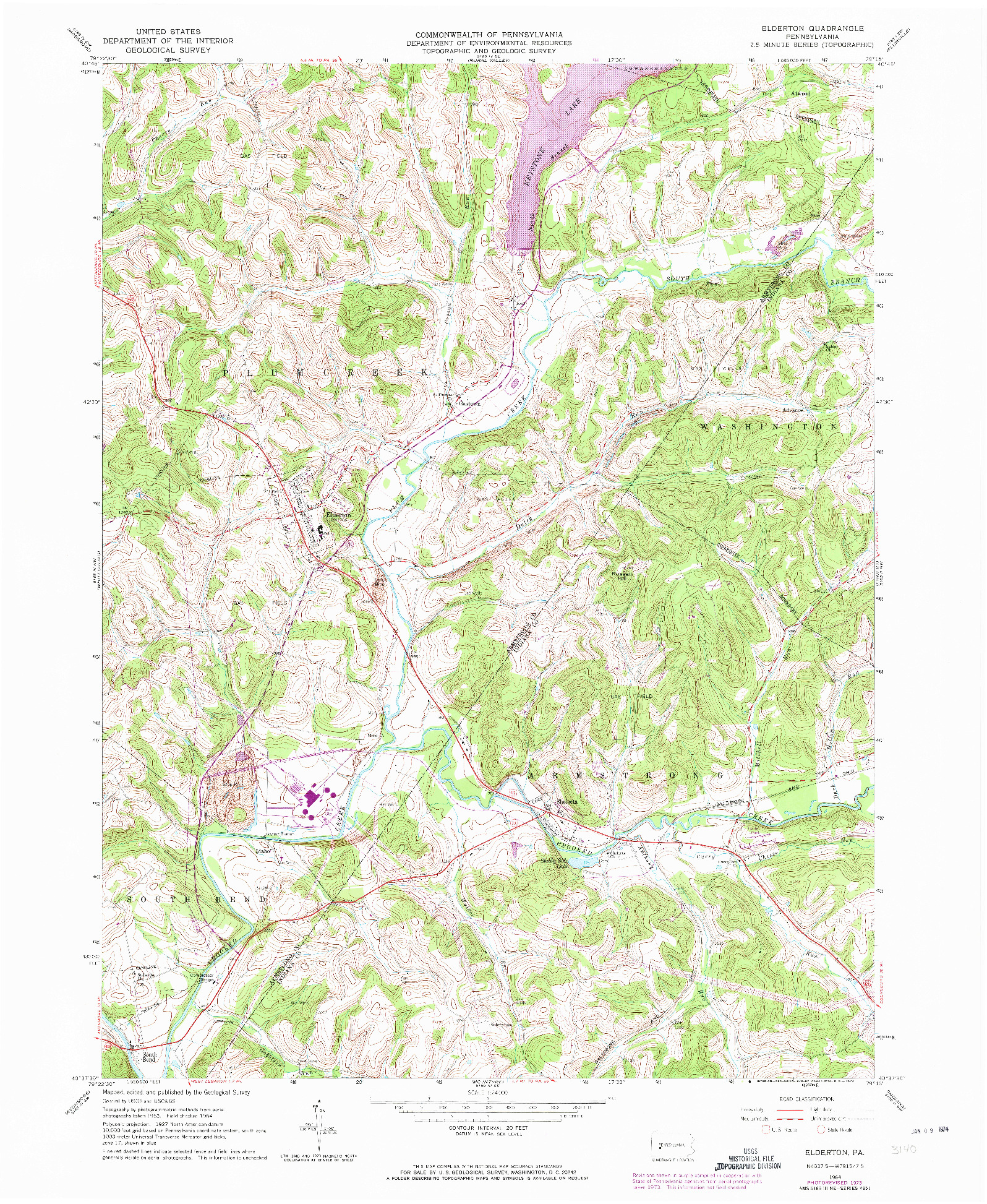 USGS 1:24000-SCALE QUADRANGLE FOR ELDERTON, PA 1964