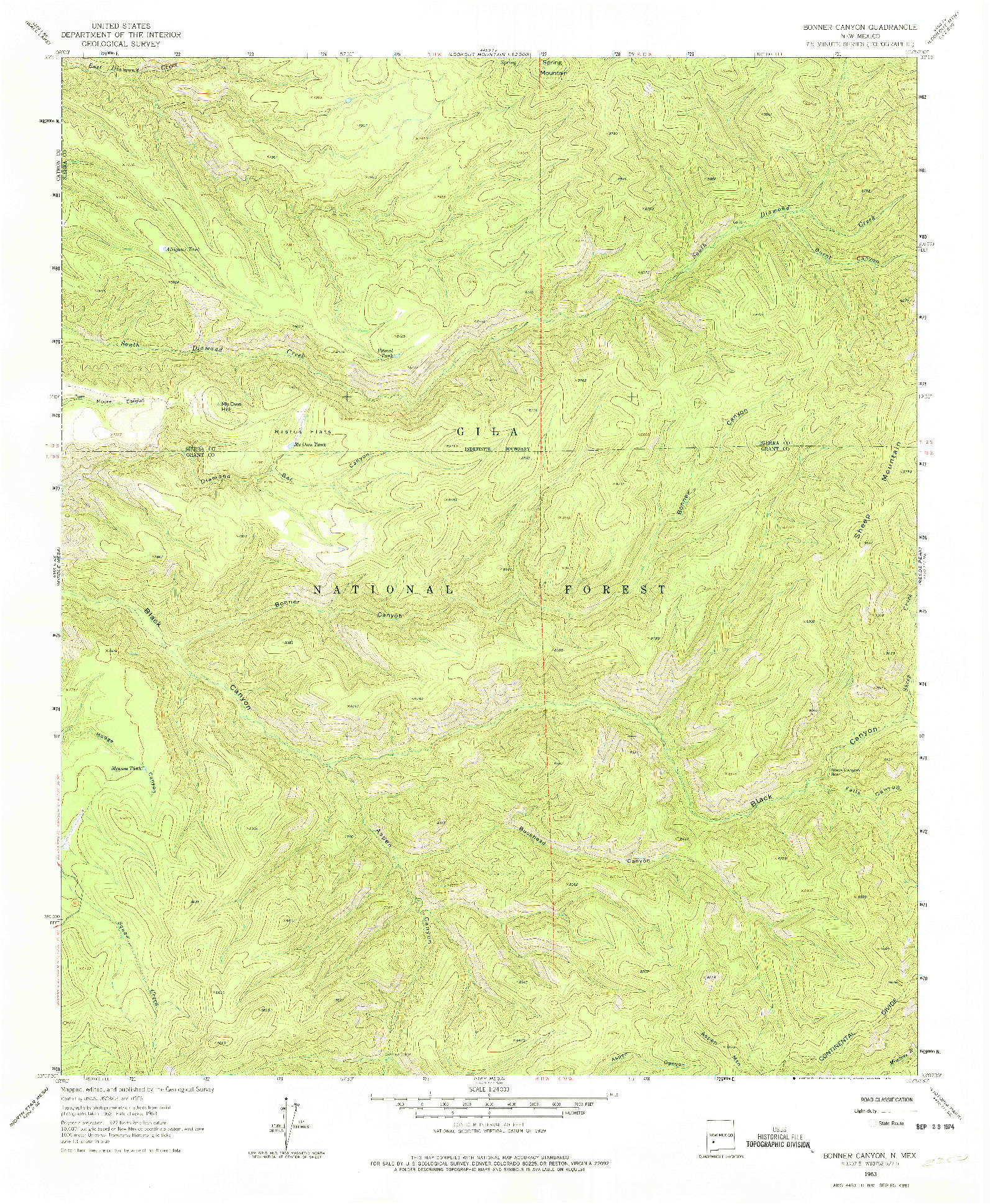 USGS 1:24000-SCALE QUADRANGLE FOR BONNER CANYON, NM 1963