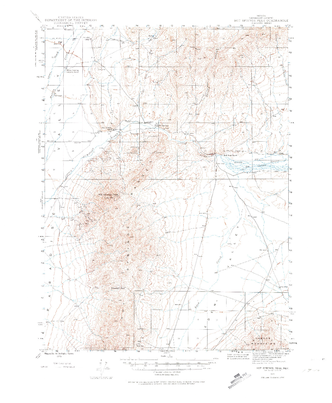 USGS 1:62500-SCALE QUADRANGLE FOR HOT SPRINGS, NV 1945