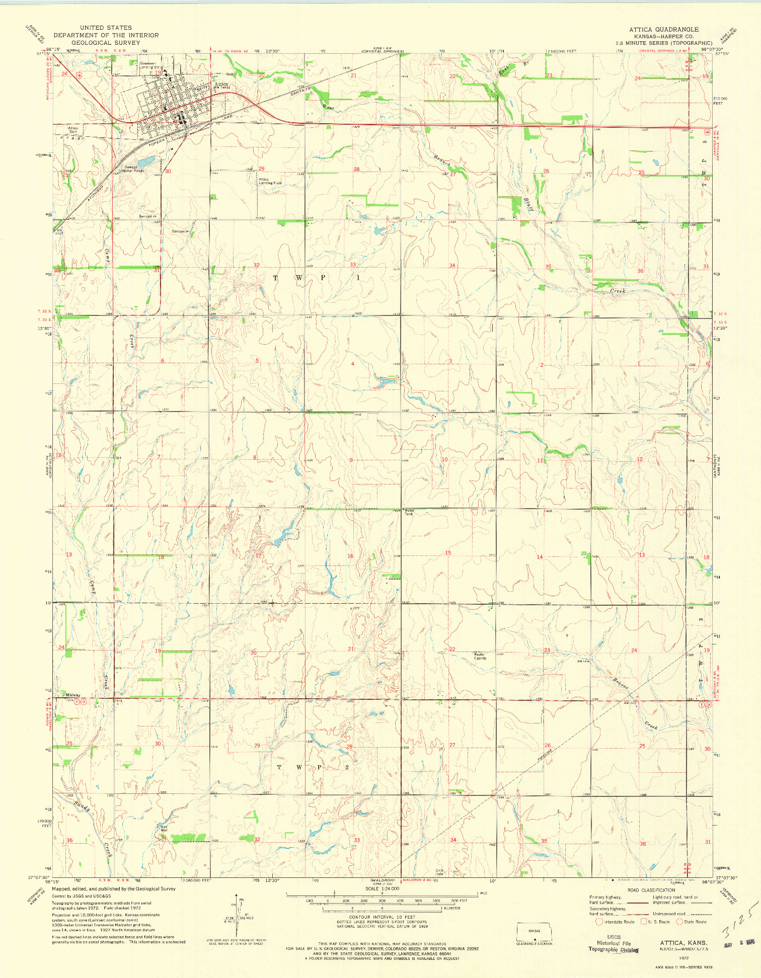 USGS 1:24000-SCALE QUADRANGLE FOR ATTICA, KS 1972