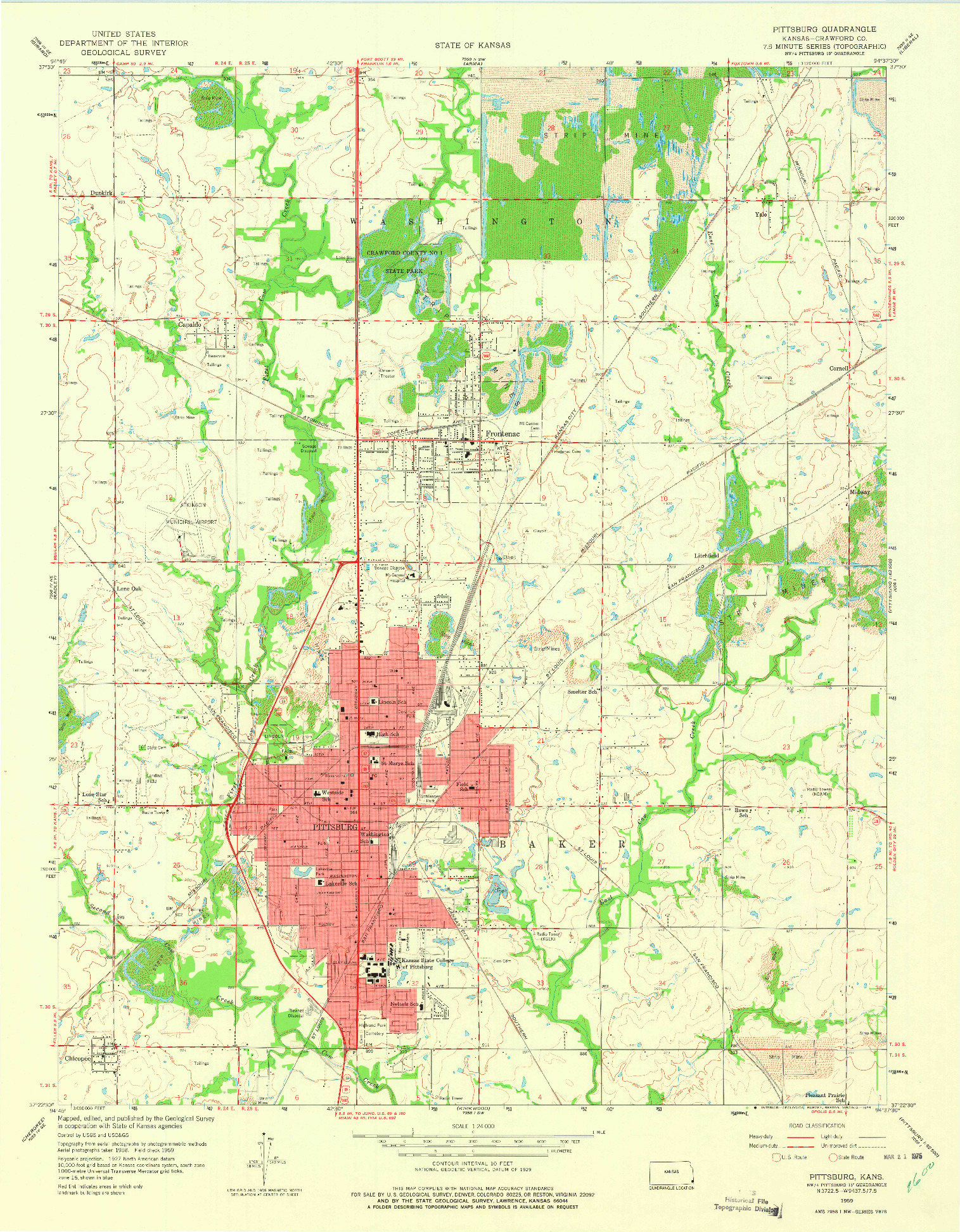 USGS 1:24000-SCALE QUADRANGLE FOR PITTSBURG, KS 1959