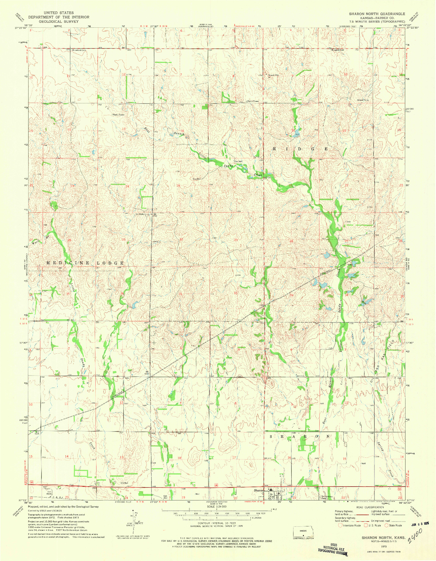 USGS 1:24000-SCALE QUADRANGLE FOR SHARON NORTH, KS 1973
