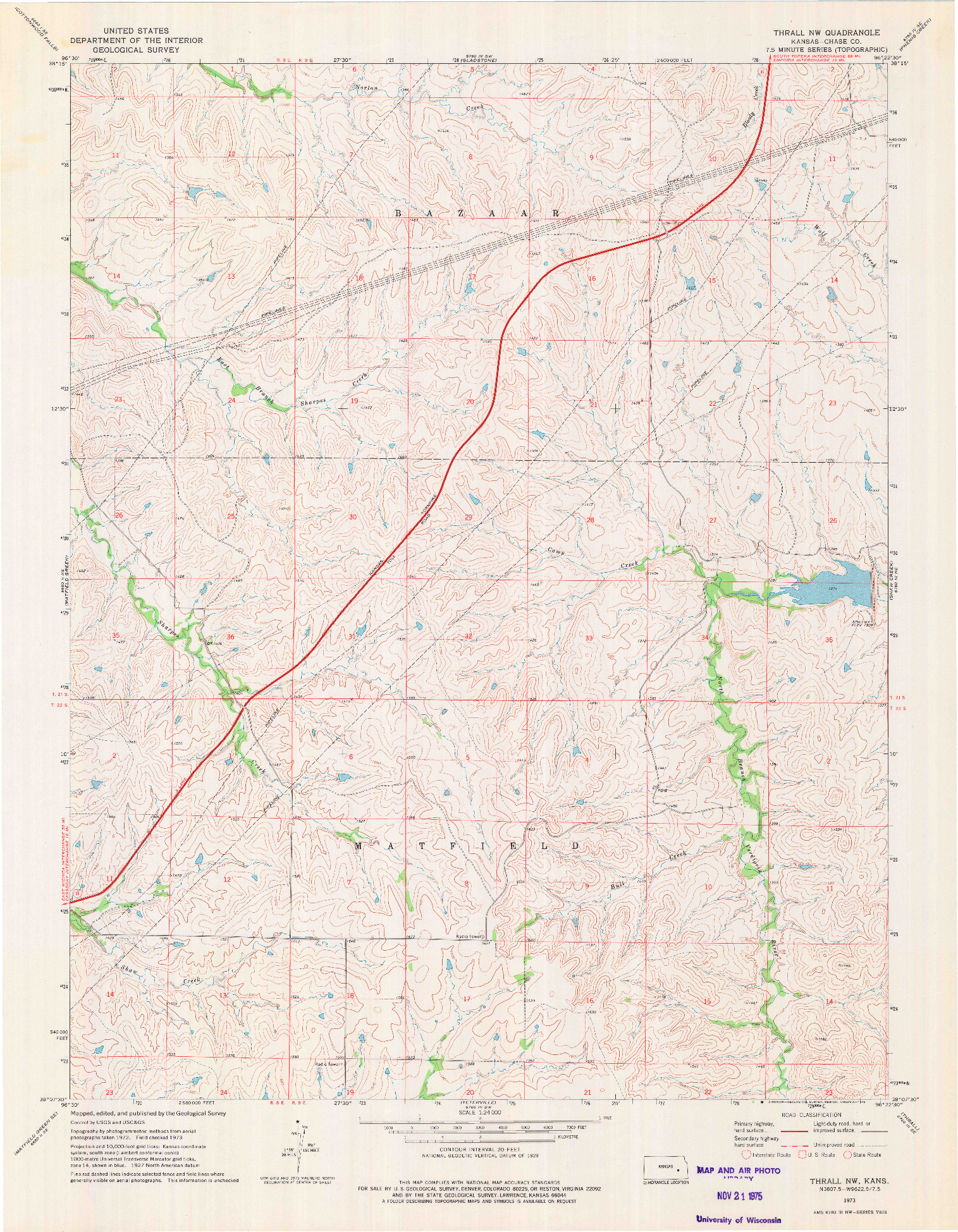 USGS 1:24000-SCALE QUADRANGLE FOR THRALL NW, KS 1973