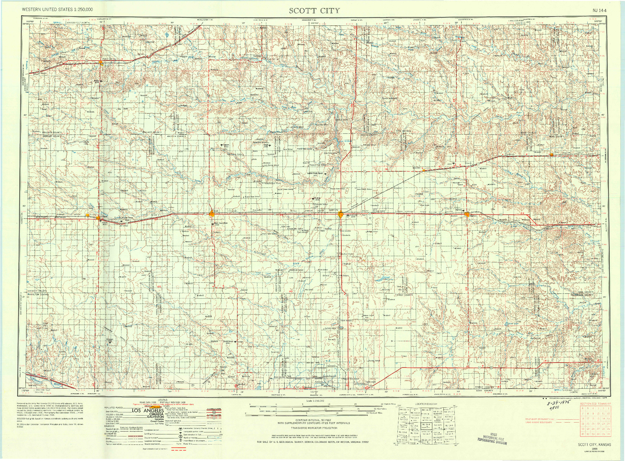USGS 1:250000-SCALE QUADRANGLE FOR SCOTT CITY, KS 1955