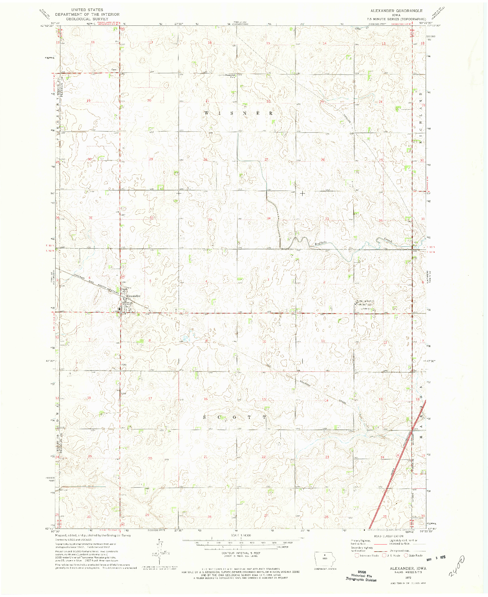 USGS 1:24000-SCALE QUADRANGLE FOR ALEXANDER, IA 1972
