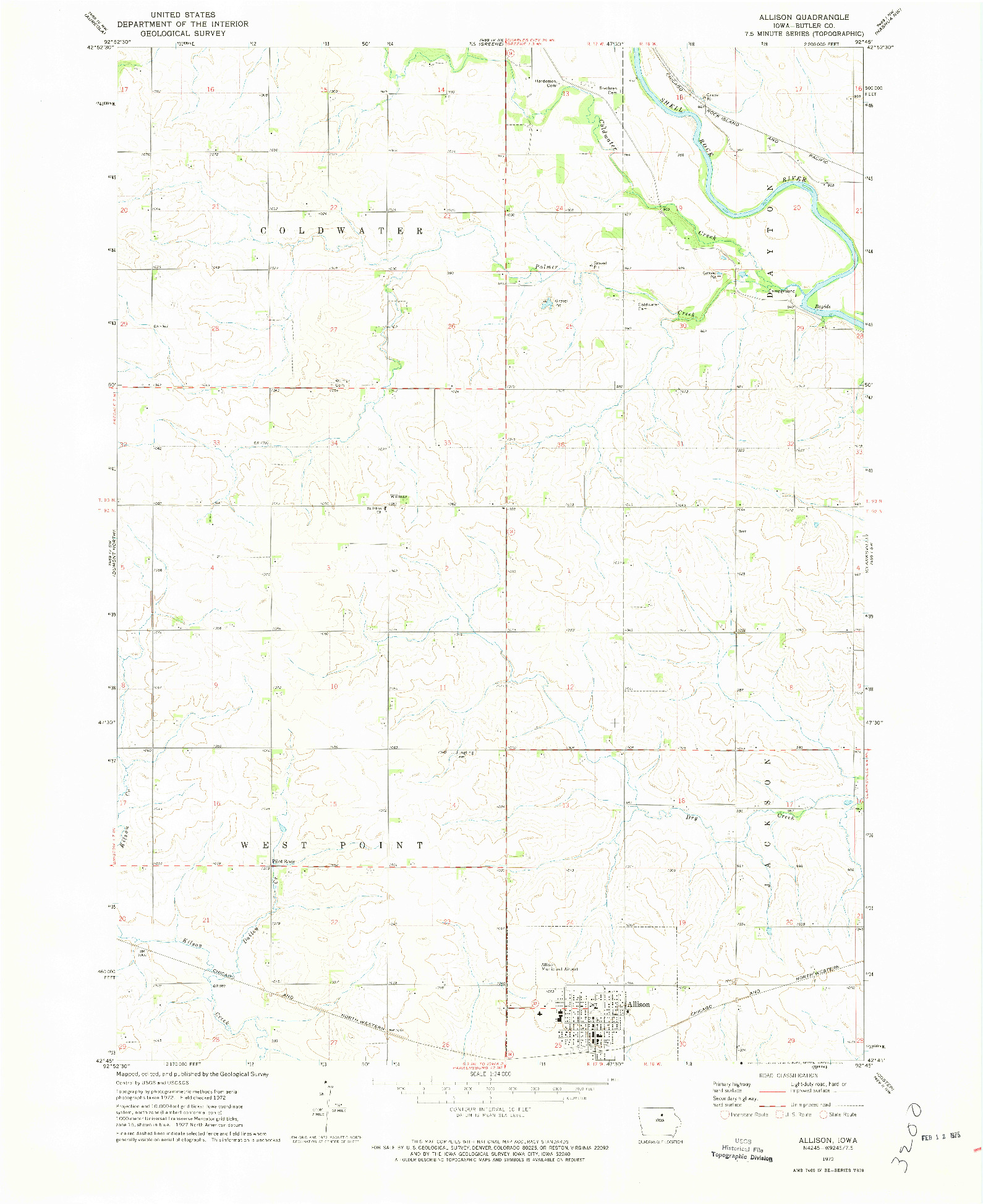 USGS 1:24000-SCALE QUADRANGLE FOR ALLISON, IA 1972