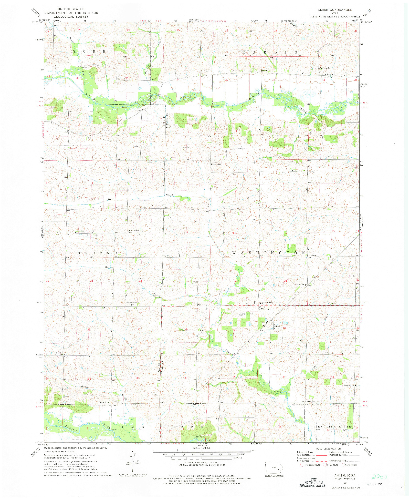 USGS 1:24000-SCALE QUADRANGLE FOR AMISH, IA 1973