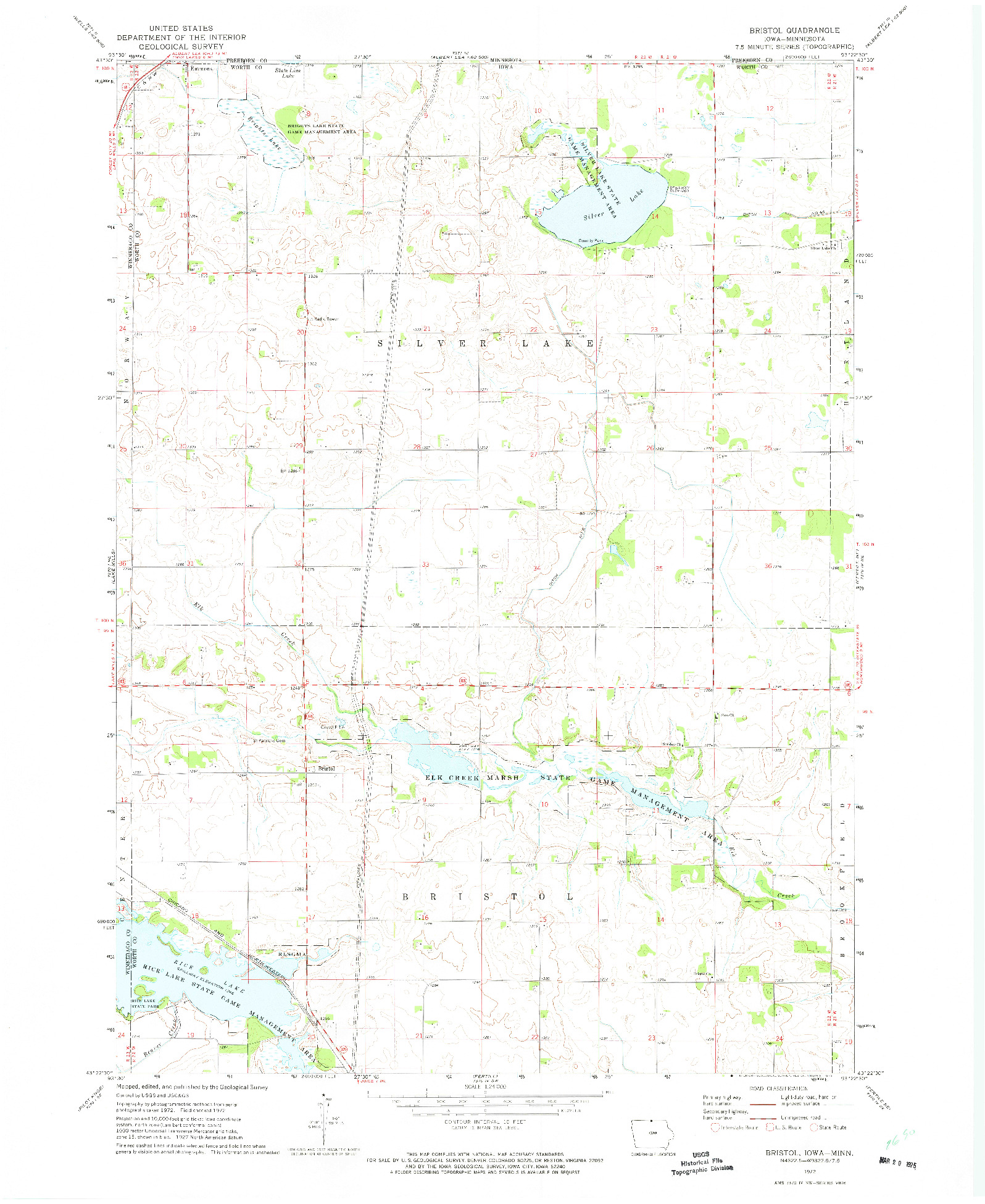 USGS 1:24000-SCALE QUADRANGLE FOR BRISTOL, IA 1972