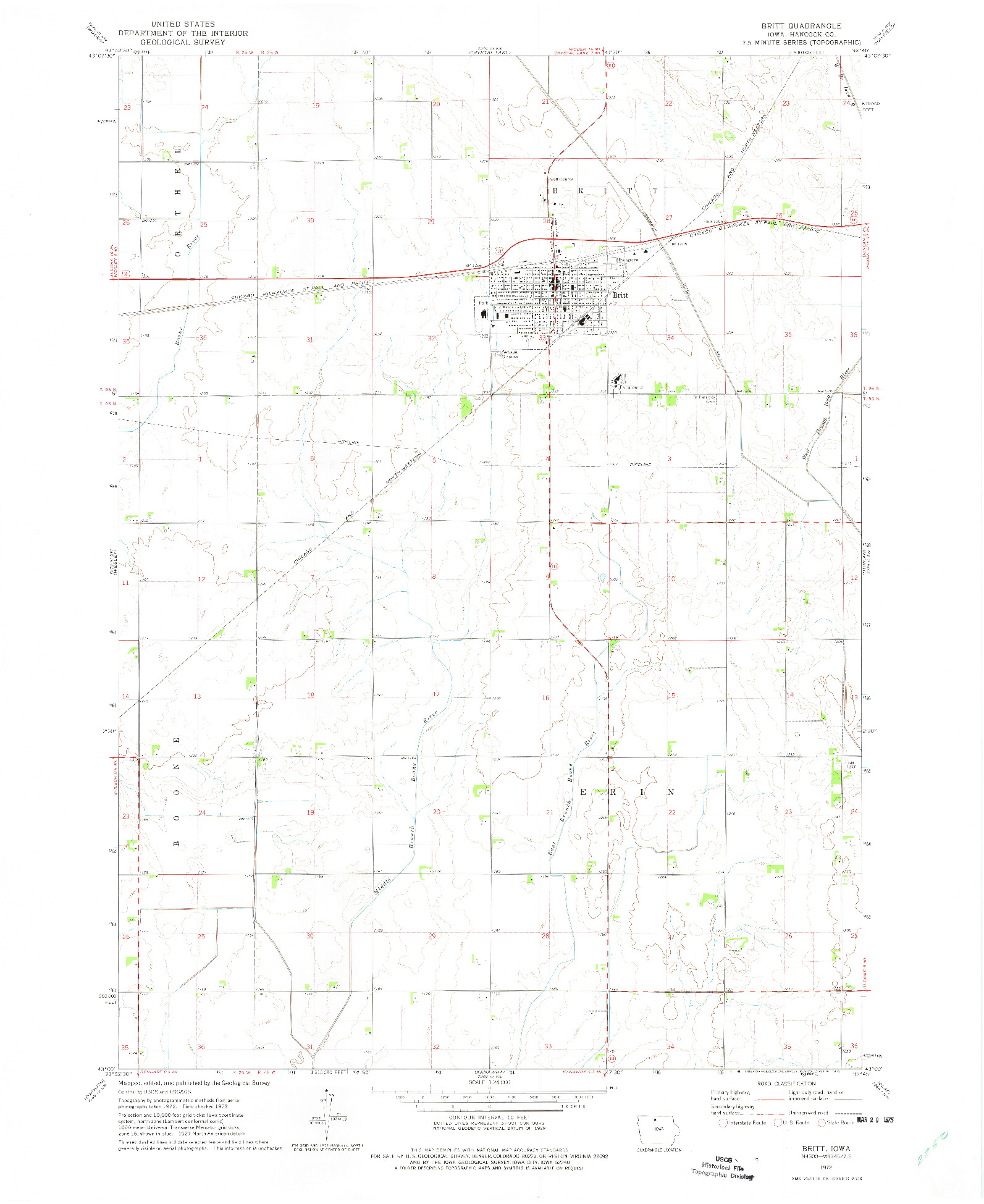 USGS 1:24000-SCALE QUADRANGLE FOR BRITT, IA 1972