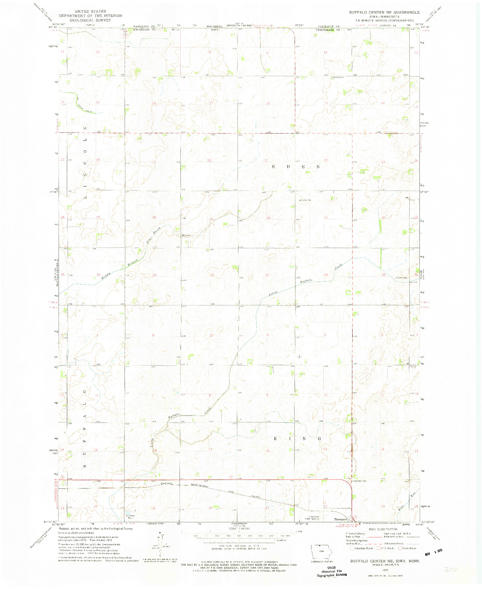 USGS 1:24000-SCALE QUADRANGLE FOR BUFFALO CENTER NE, IA 1972