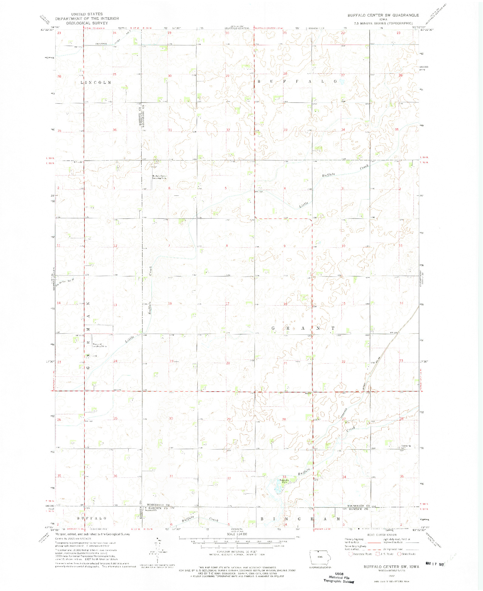 USGS 1:24000-SCALE QUADRANGLE FOR BUFFALO CENTER SW, IA 1972