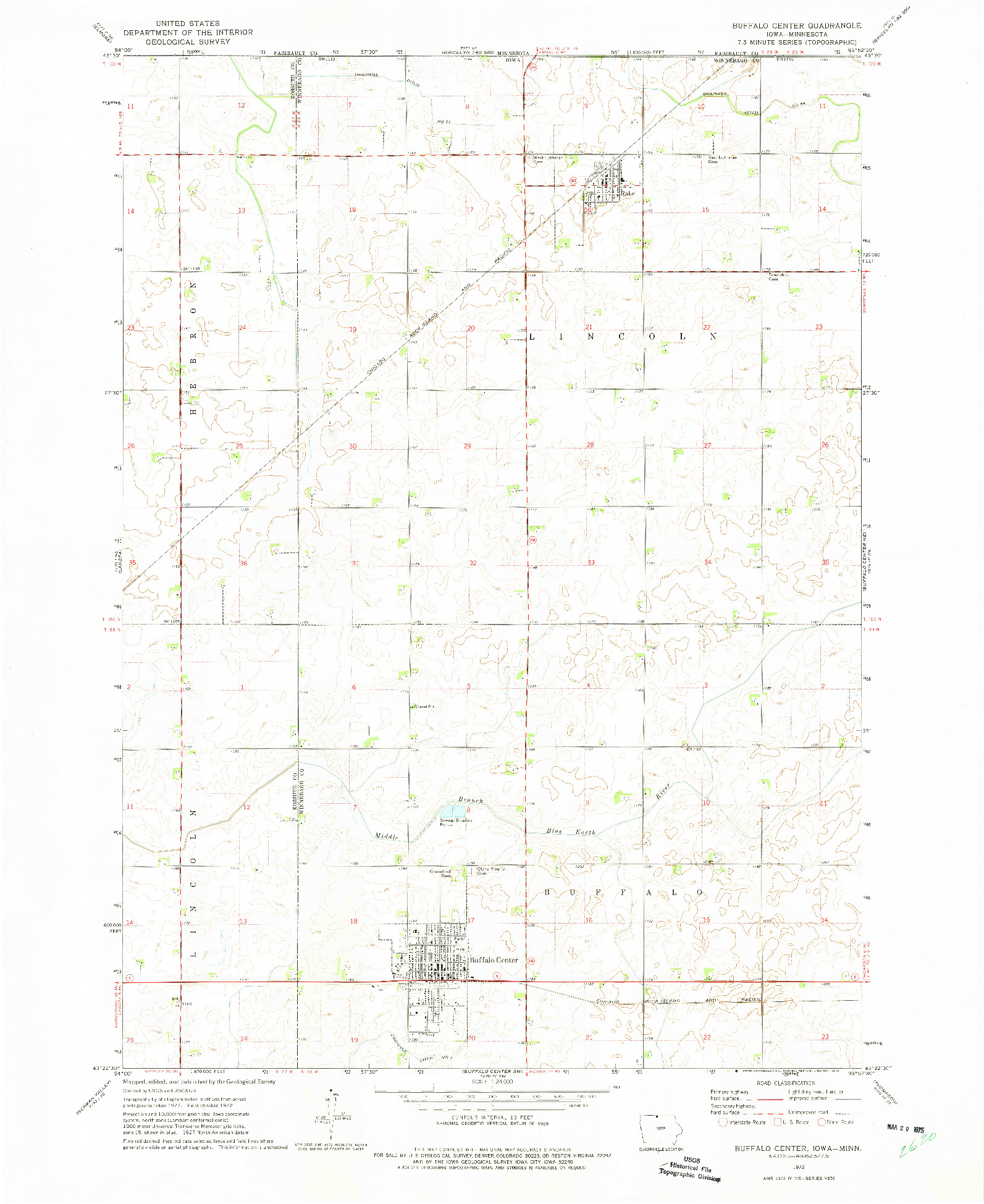 USGS 1:24000-SCALE QUADRANGLE FOR BUFFALO CENTER, IA 1972