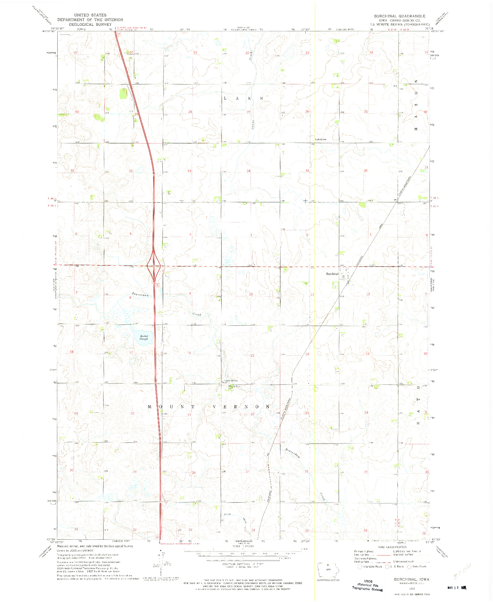 USGS 1:24000-SCALE QUADRANGLE FOR BURCHINAL, IA 1972