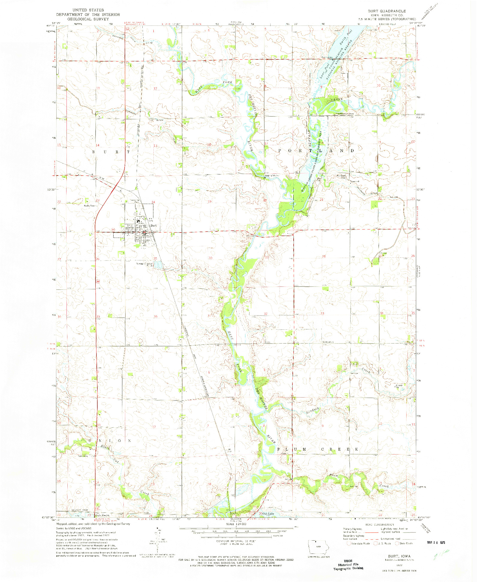 USGS 1:24000-SCALE QUADRANGLE FOR BURT, IA 1972