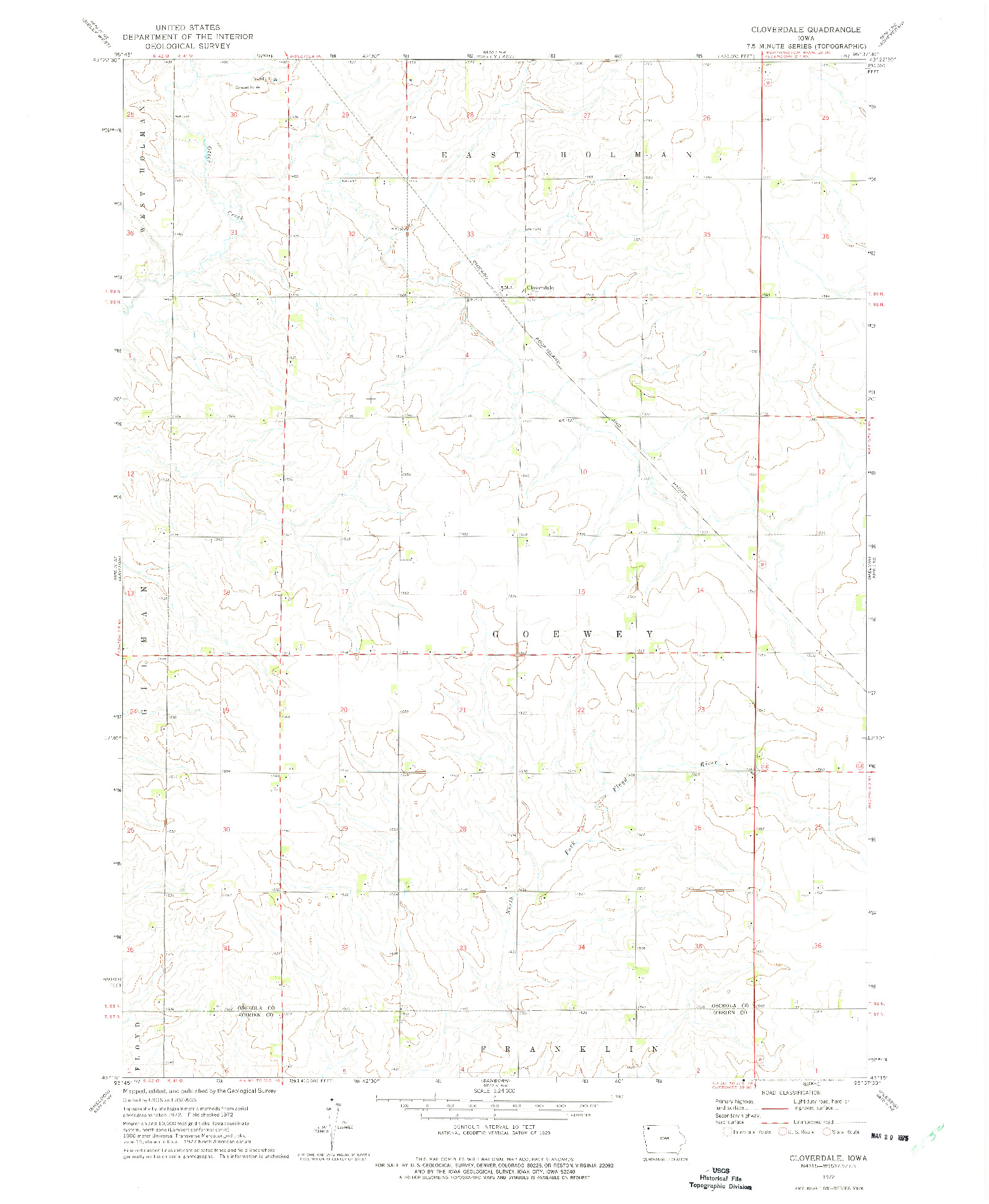 USGS 1:24000-SCALE QUADRANGLE FOR CLOVERDALE, IA 1972