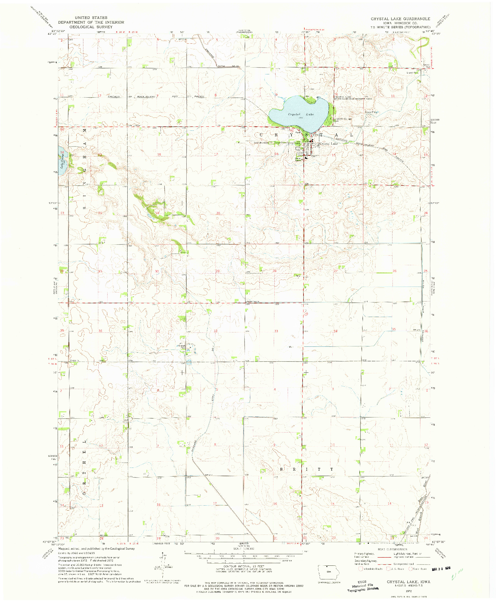 USGS 1:24000-SCALE QUADRANGLE FOR CRYSTAL LAKE, IA 1972