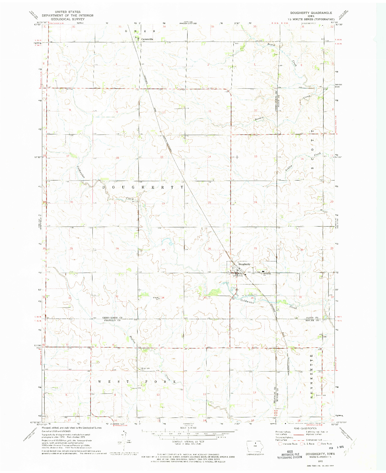 USGS 1:24000-SCALE QUADRANGLE FOR DOUGHERTY, IA 1972