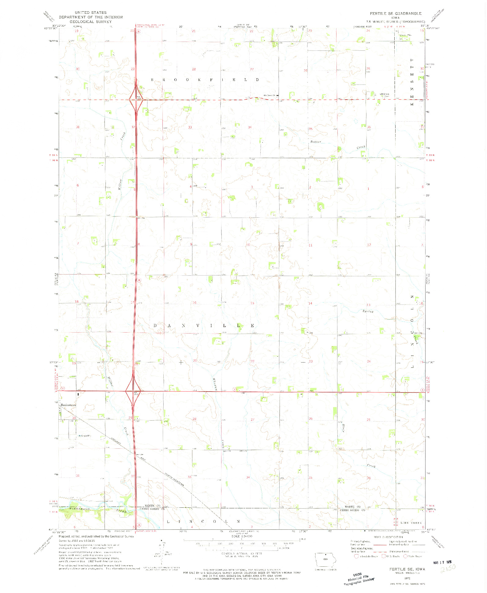 USGS 1:24000-SCALE QUADRANGLE FOR FERTILE SE, IA 1972