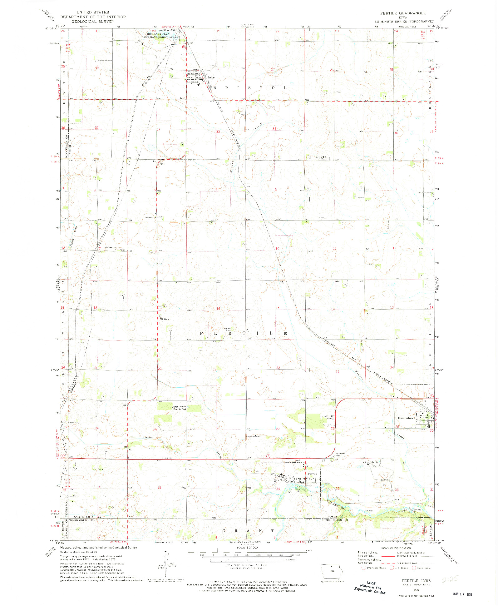 USGS 1:24000-SCALE QUADRANGLE FOR FERTILE, IA 1972