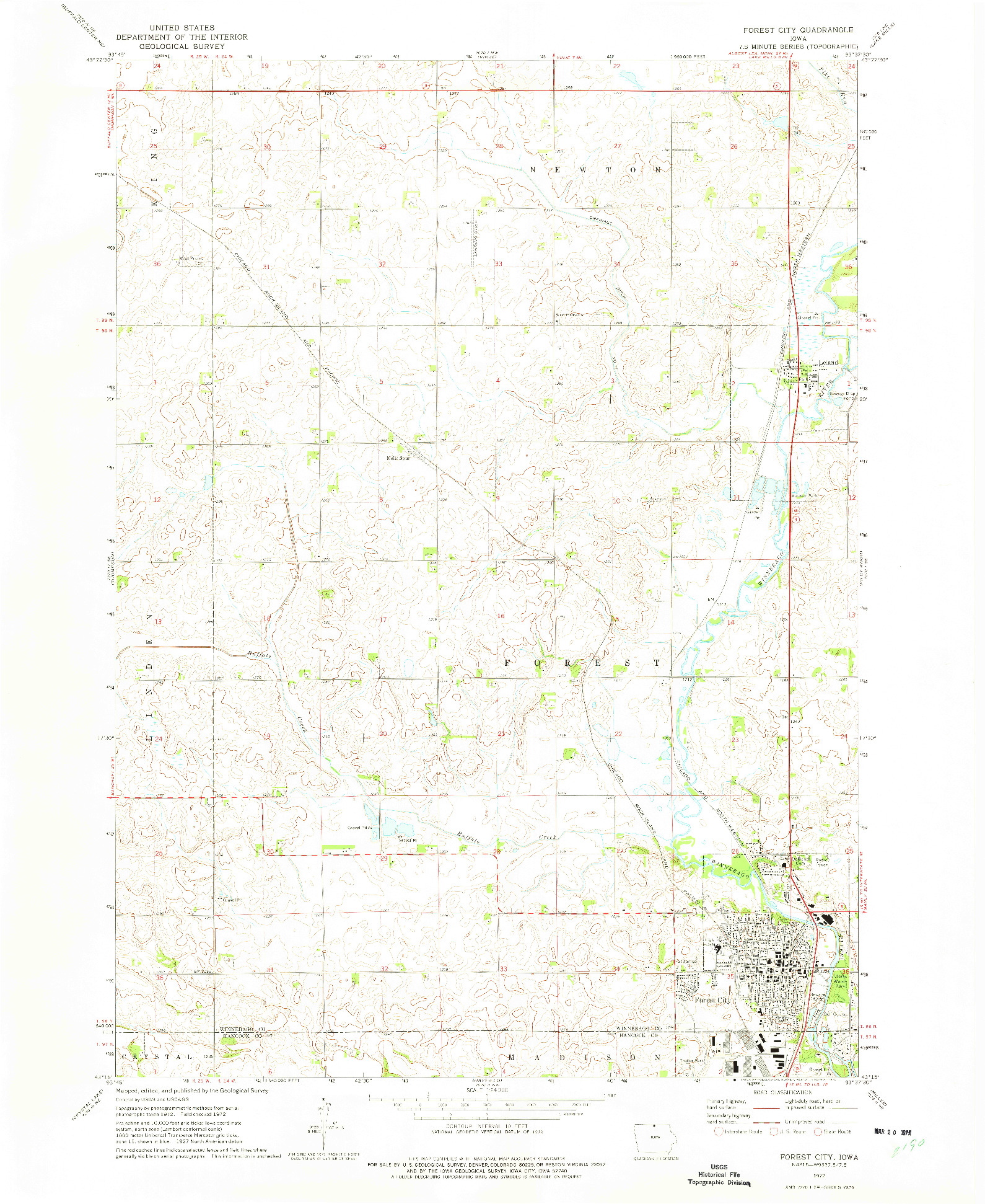 USGS 1:24000-SCALE QUADRANGLE FOR FOREST CITY, IA 1972