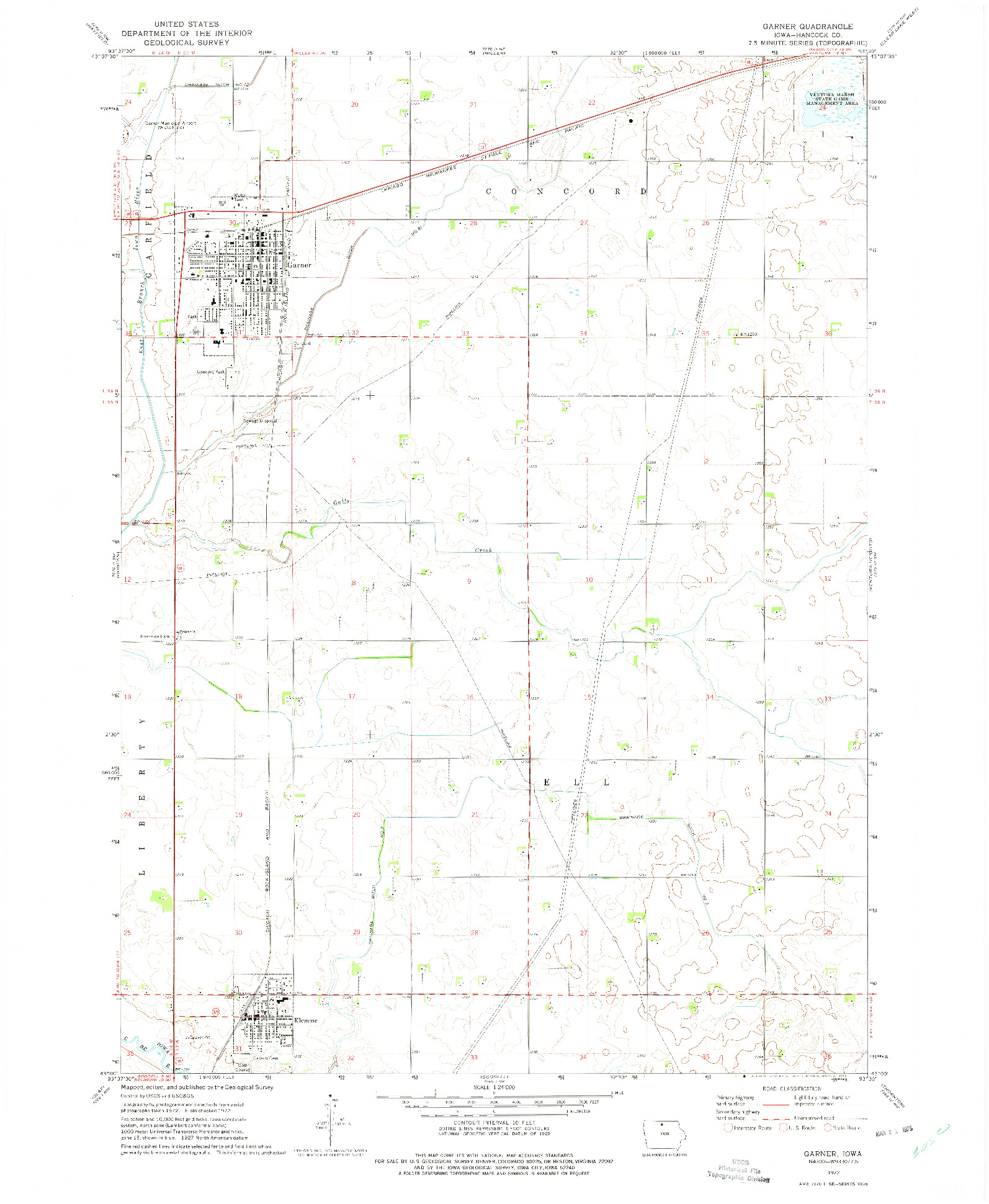 USGS 1:24000-SCALE QUADRANGLE FOR GARNER, IA 1972