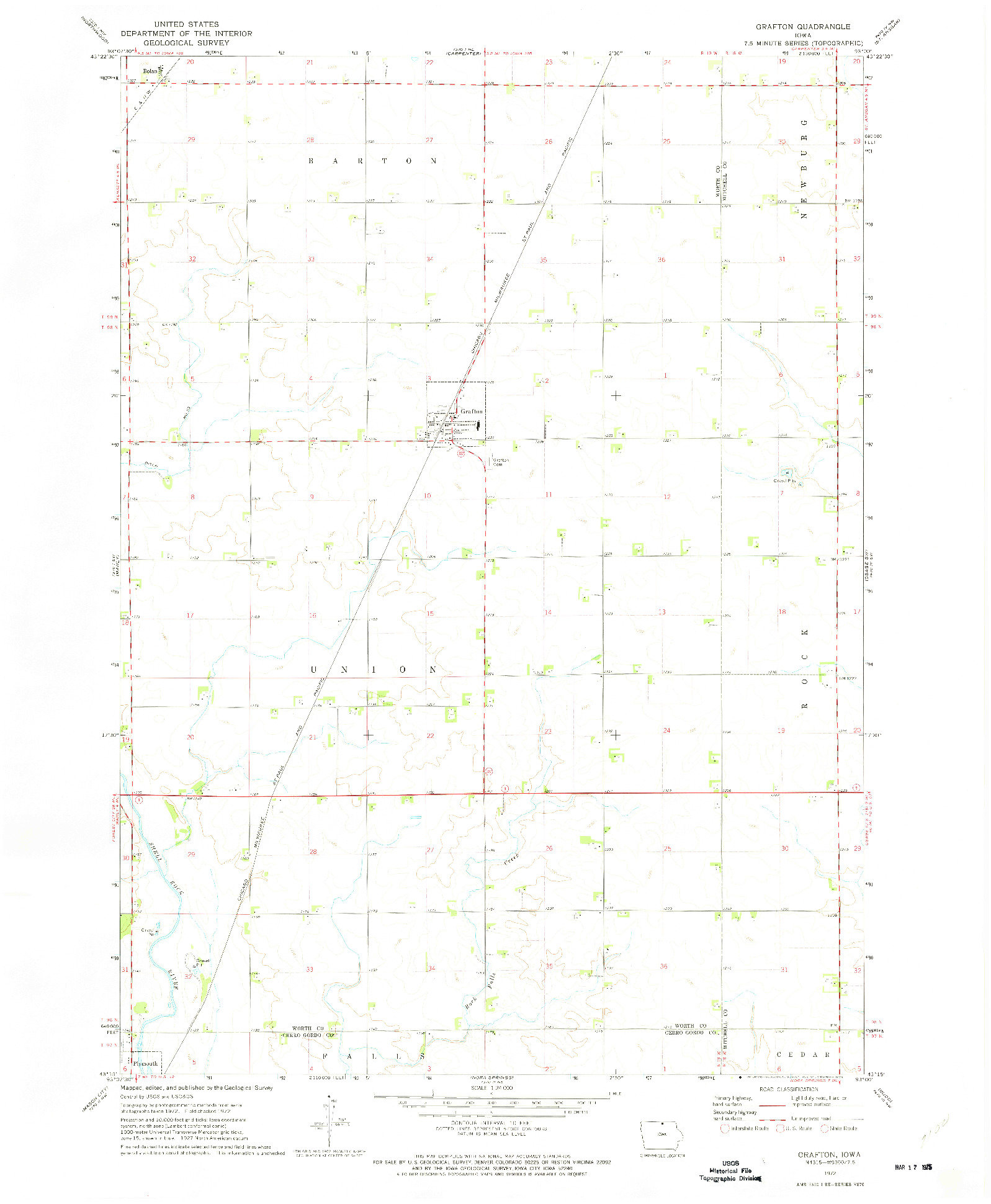 USGS 1:24000-SCALE QUADRANGLE FOR GRAFTON, IA 1972