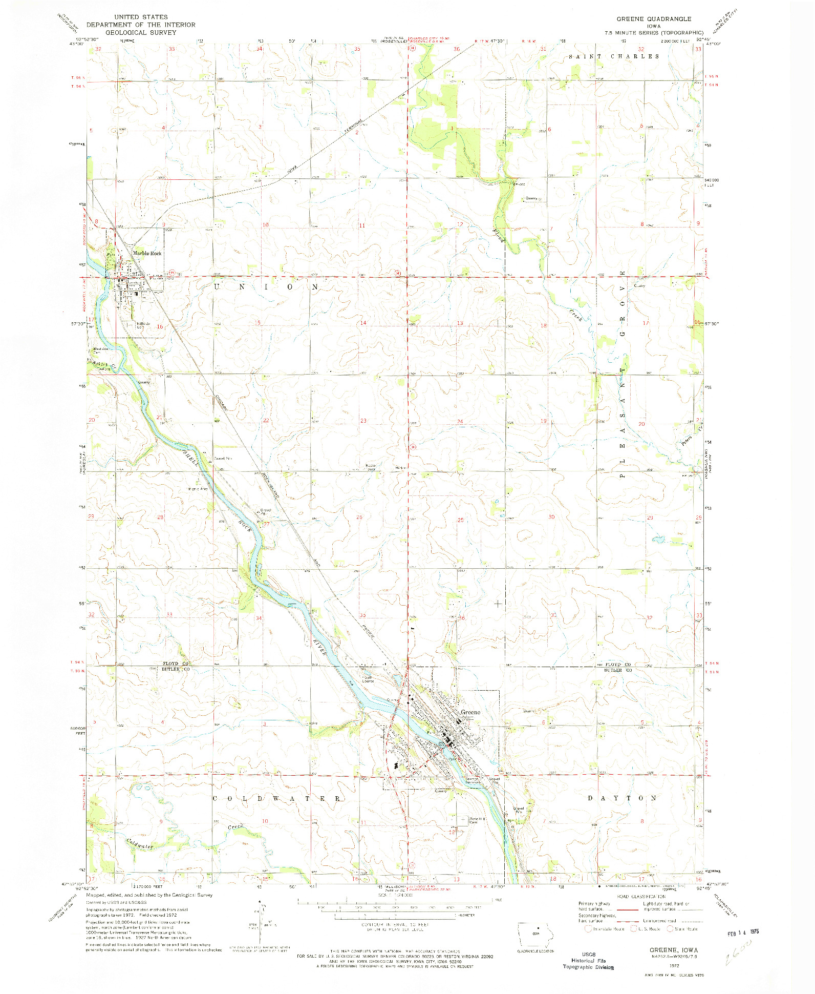 USGS 1:24000-SCALE QUADRANGLE FOR GREENE, IA 1972