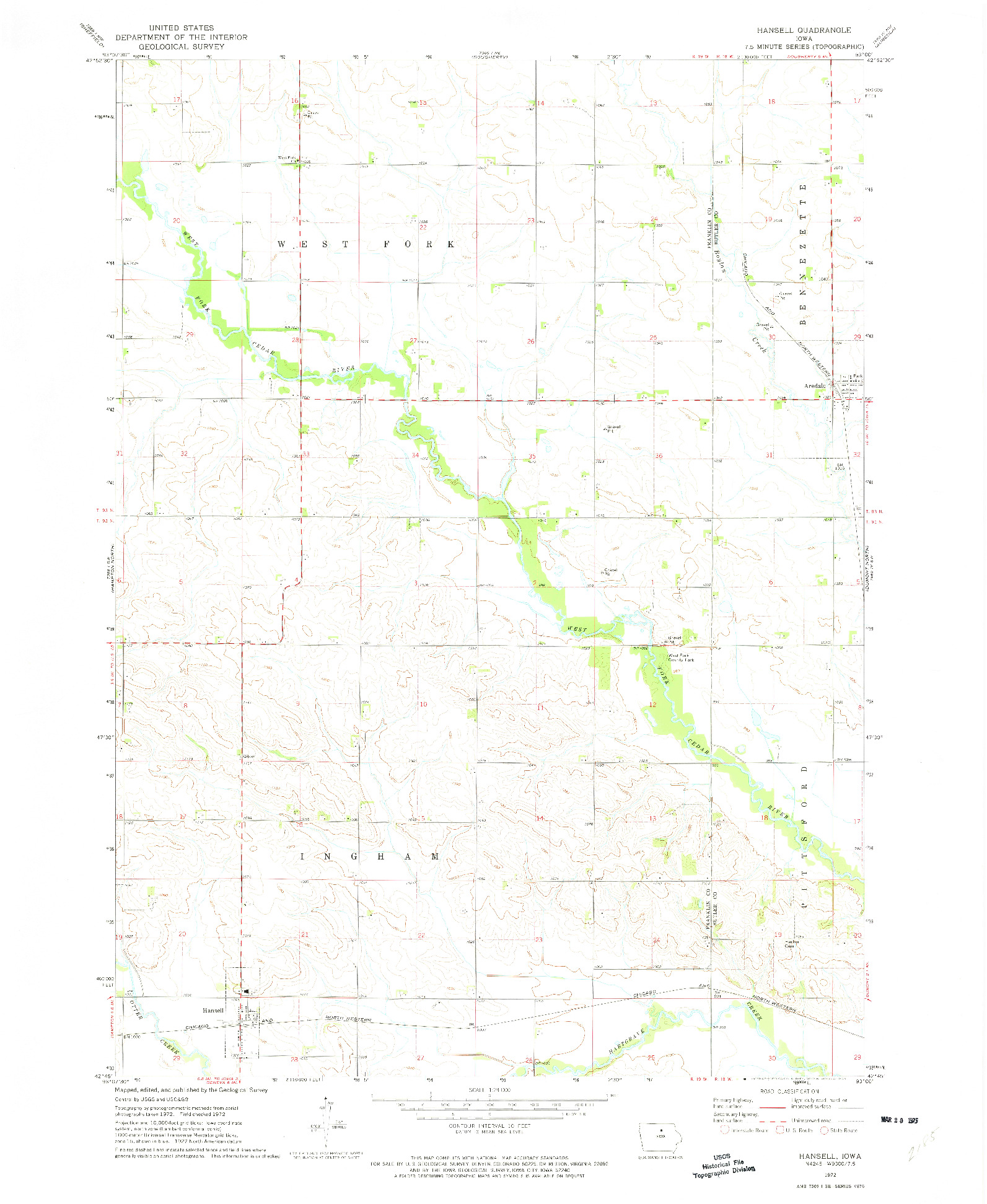 USGS 1:24000-SCALE QUADRANGLE FOR HANSELL, IA 1972