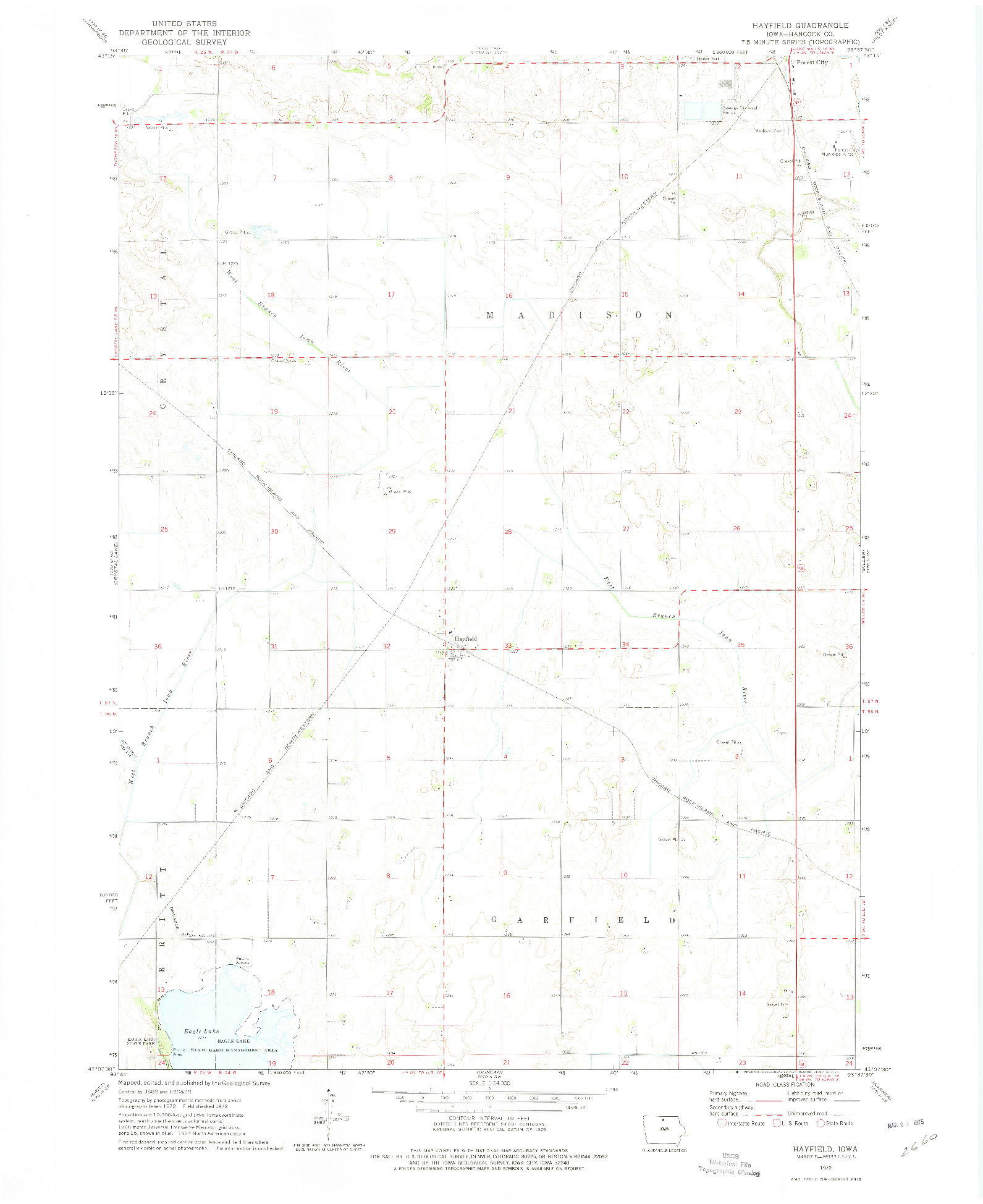 USGS 1:24000-SCALE QUADRANGLE FOR HAYFIELD, IA 1972