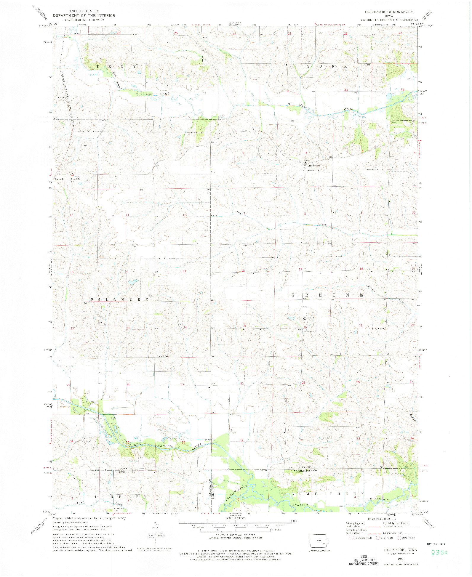 USGS 1:24000-SCALE QUADRANGLE FOR HOLBROOK, IA 1973