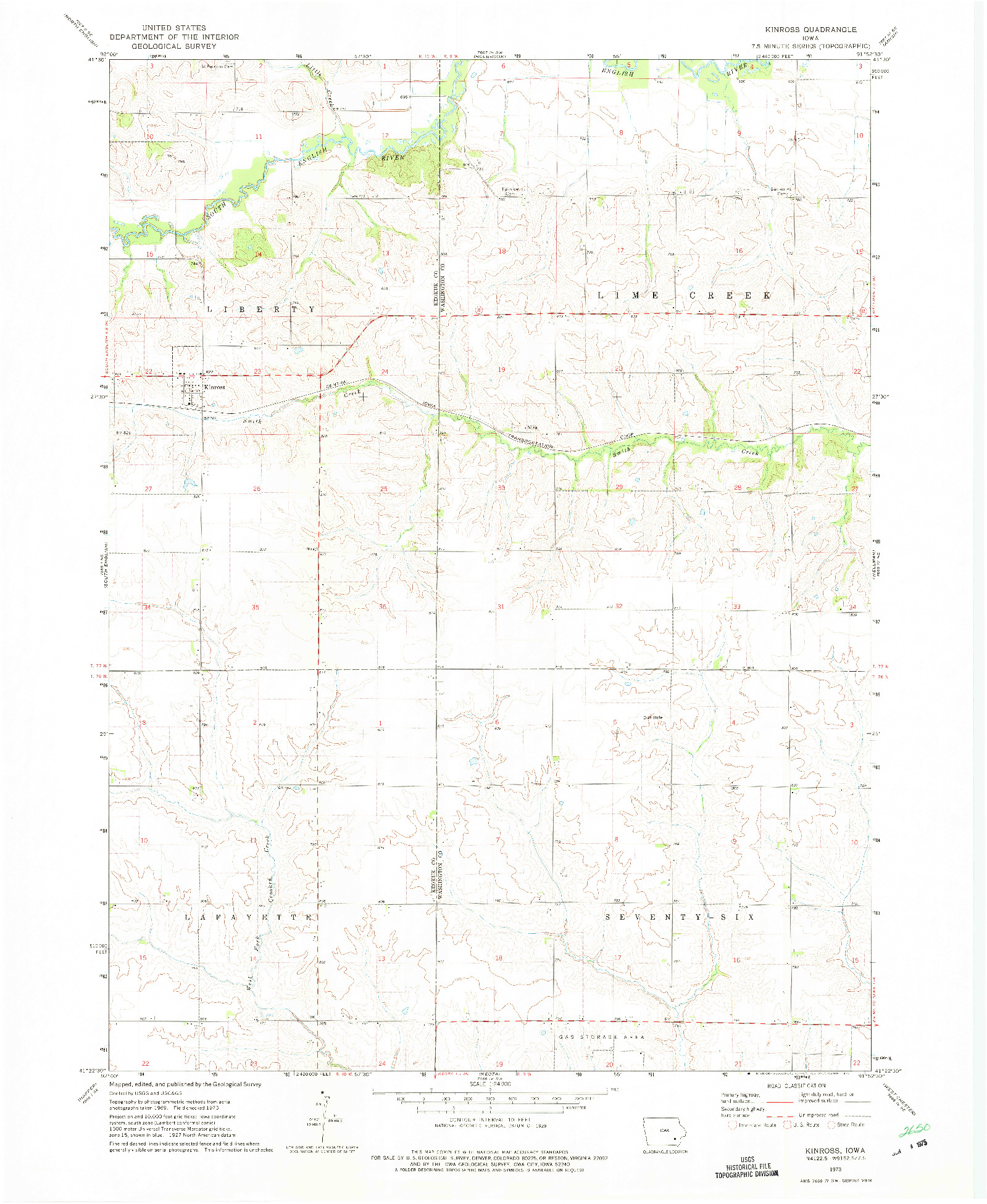 USGS 1:24000-SCALE QUADRANGLE FOR KINROSS, IA 1973